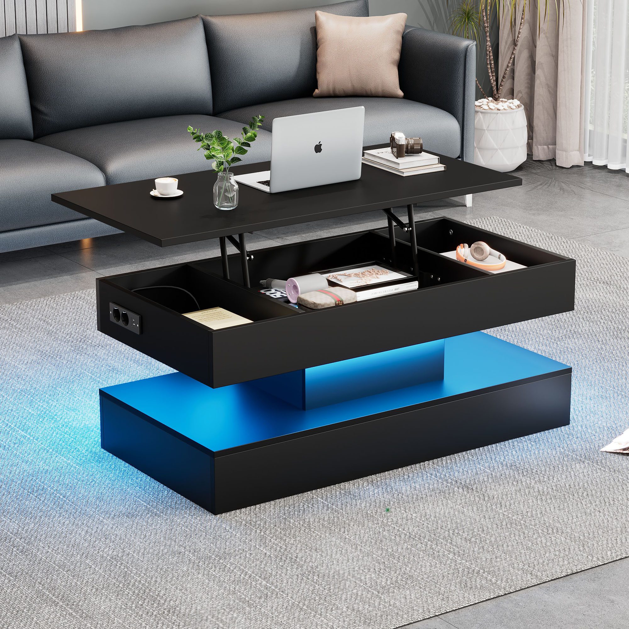 Merax Couchtisch mit LED-Beleuchtung und verstecktem günstig online kaufen