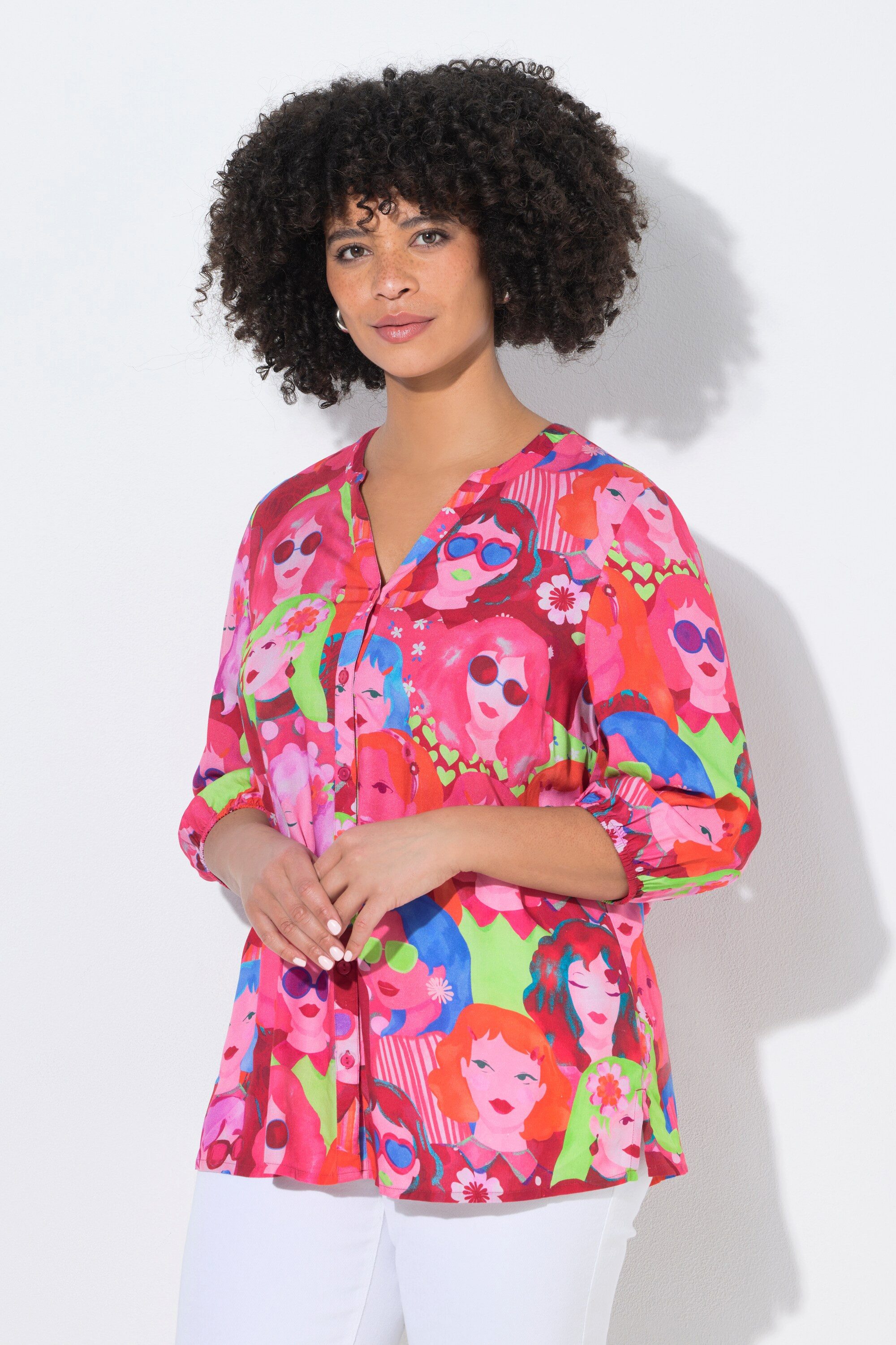 Angel of Style Tunika Bluse A-Linie Gesichter-Muster
