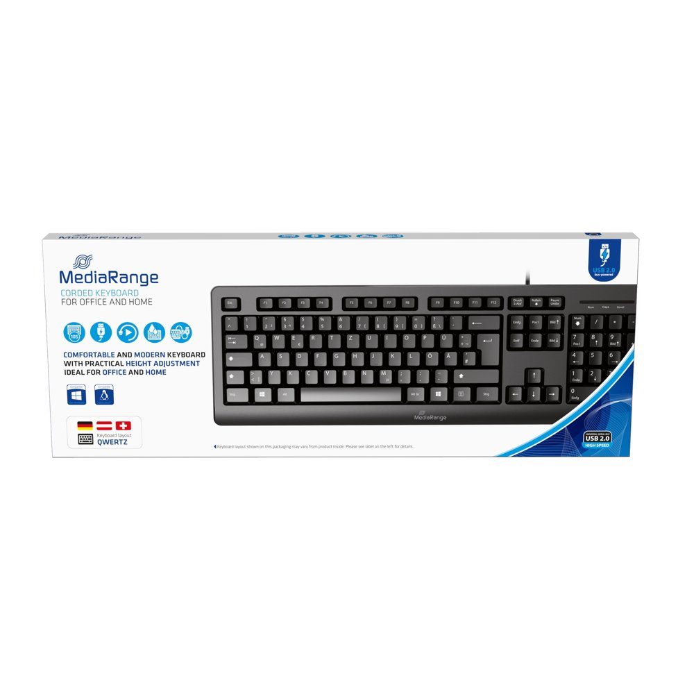 Mediarange Tastatur mit Kabel Keyboard QWERTZ kabelgebunden schwarz MROS109 Tastatur