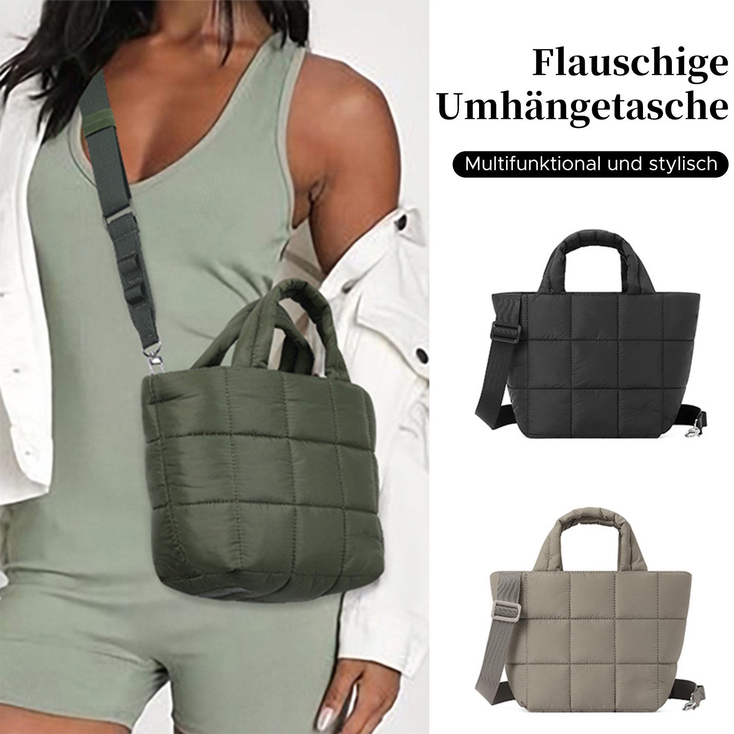 Refttenw Schultertasche Leichte Stepptasche mit Henkel & abnehmbarem Gurt, günstig online kaufen