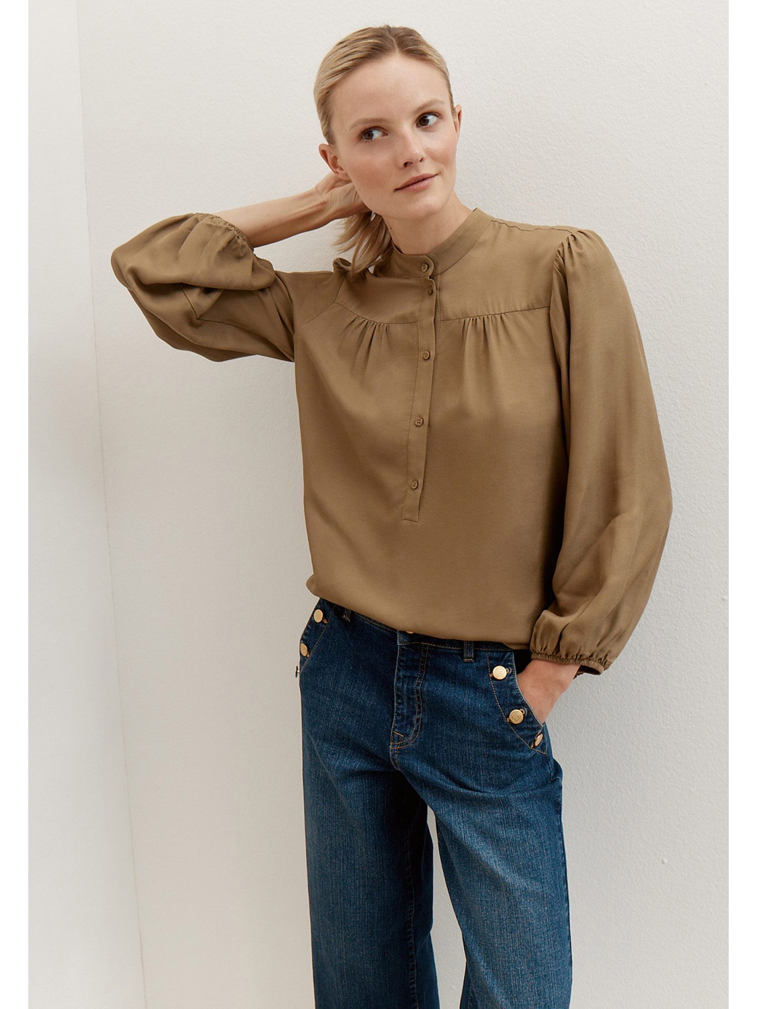 Klassische Bluse Schlupfform, 3/4 Arm Ballonarm
