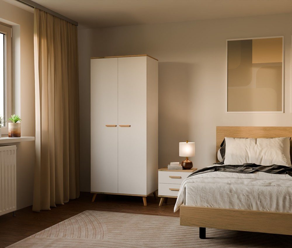 ibonto Kleiderschrank Garderobenschrank 80 cm, 2-türig mit Kleiderstange & Regalfächern