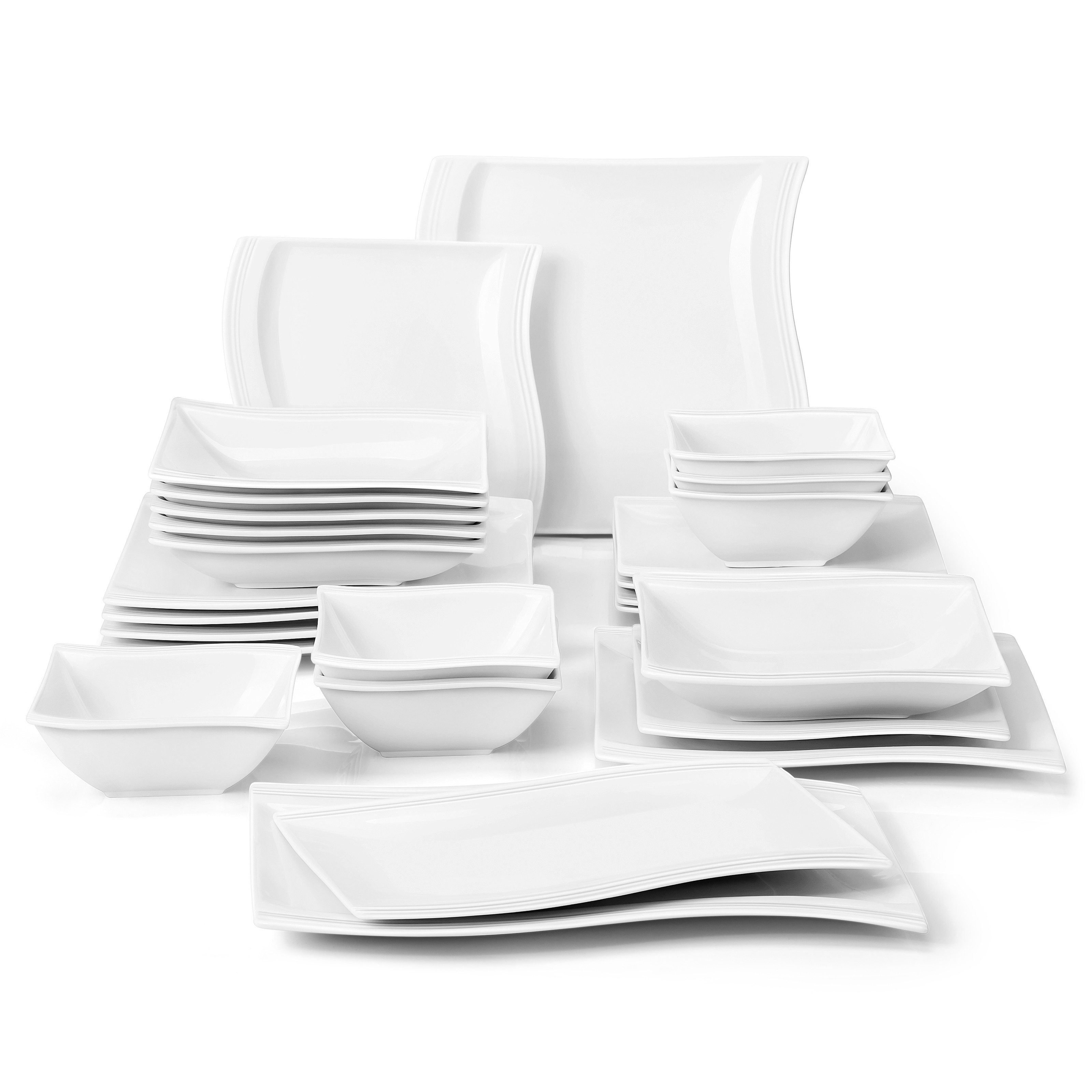 MALACASA Geschirr-Set Tafelservice FLORA für 6/4 Personen Marmor Geschirrset (26-tlg), 6 Personen, Porzellan