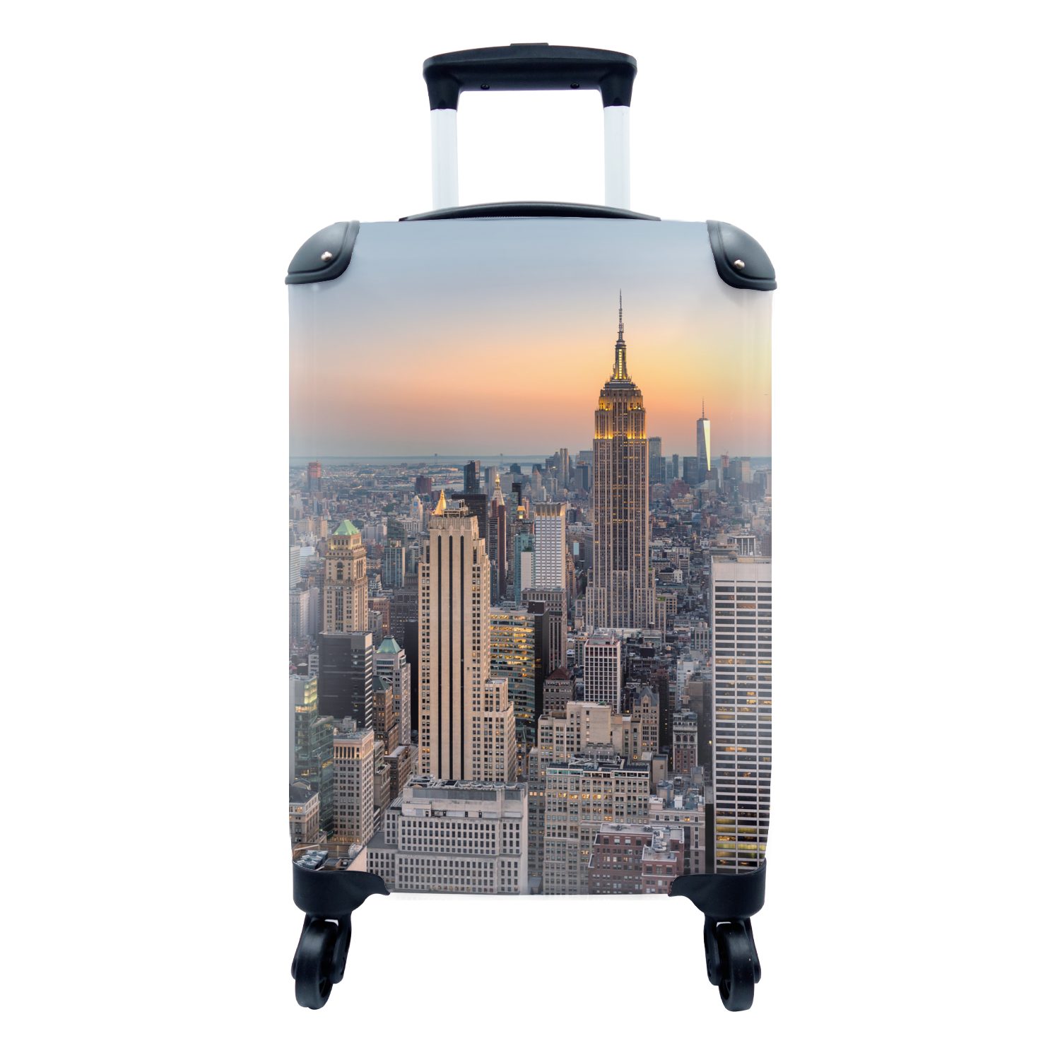 MuchoWow Handgepäckkoffer New York - Sonne - Skyline, 4 Rollen, Reisetasche mit rollen, Handgepäck für Ferien, Trolley, Reisekoffer