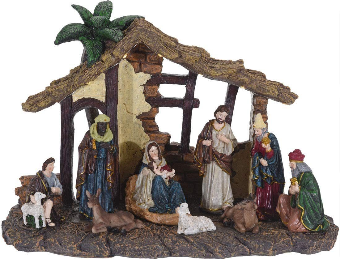 made2trade Krippe LED Weihnachtskrippe, mit 9 Figuren