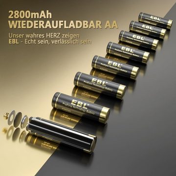 EBL AA Akku Pro Version 8 Stück - wiederaufladbare AA Batterien 2800mAh Akku