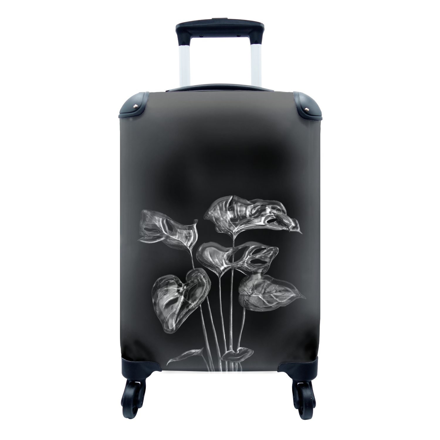 MuchoWow Handgepäckkoffer Herzförmige Blätter mit Löchern auf schwarzem Hintergrund - schwarz, 4 Rollen, Reisetasche mit rollen, Handgepäck für Ferien, Trolley, Reisekoffer