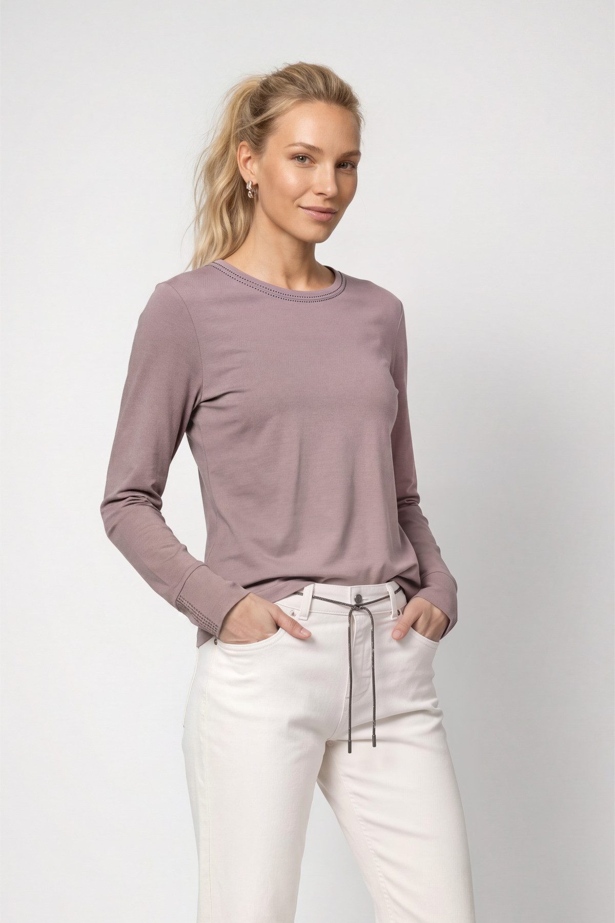 Monari Langarmshirt Shirt Basic Schmuck Regular fit mit Rundhalsausschnitt