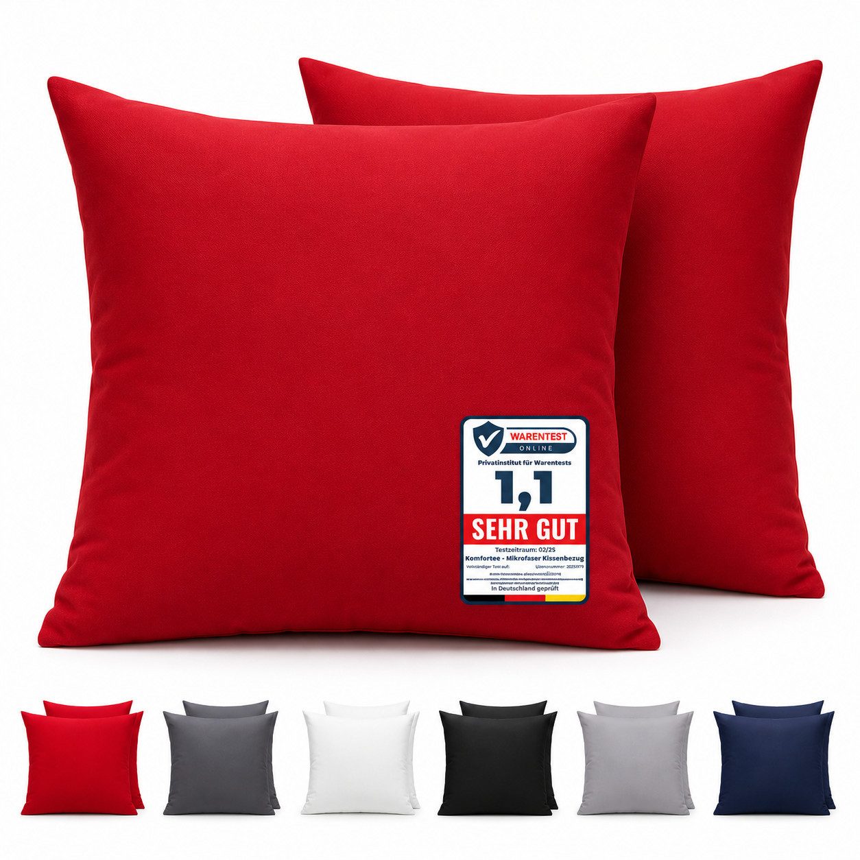 Komfortec Kissenbezug Premium Kopfkissenbezug, gebürstet 100% Mikrofaser 90g/m², (2 Stück), 40x40 cm mit Reißverschluss, Superweiches Kissenhülle Set
