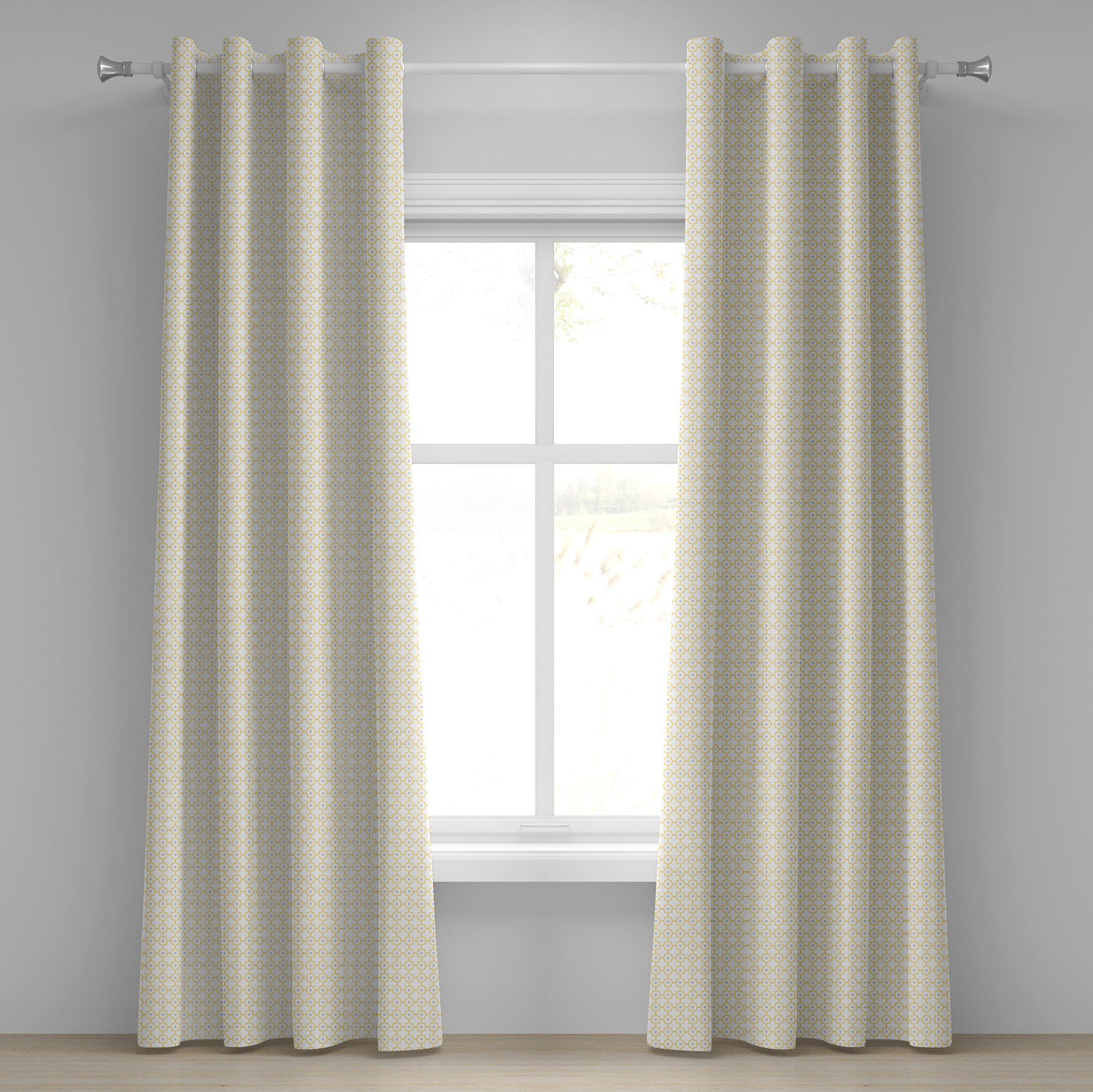 Gardine Dekorative 2-Panel-Fenstervorhänge für Schlafzimmer Wohnzimmer, Abakuhaus, marokkanisch Quatrefoil Dot Petals