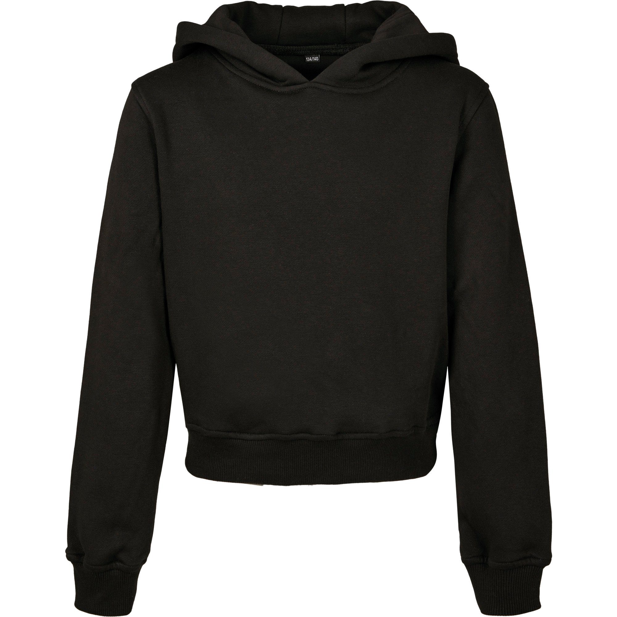 Build Your Brand Kapuzensweatshirt modischer bauchfreier Kapuzen Hoody / Cropped Sweatshirt für Mädchen bauchfrei Kapuzen-Sweater Schwarz