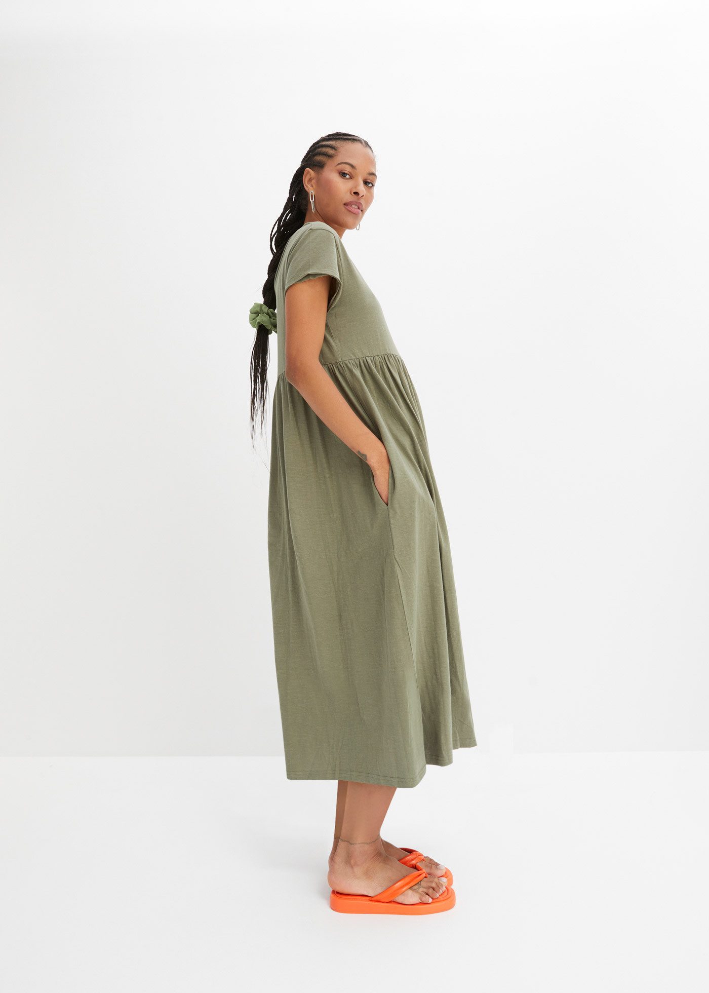 bonprix Midikleid aus reiner Baumwolle, lockere Passform, mit Schlitzdetail günstig online kaufen