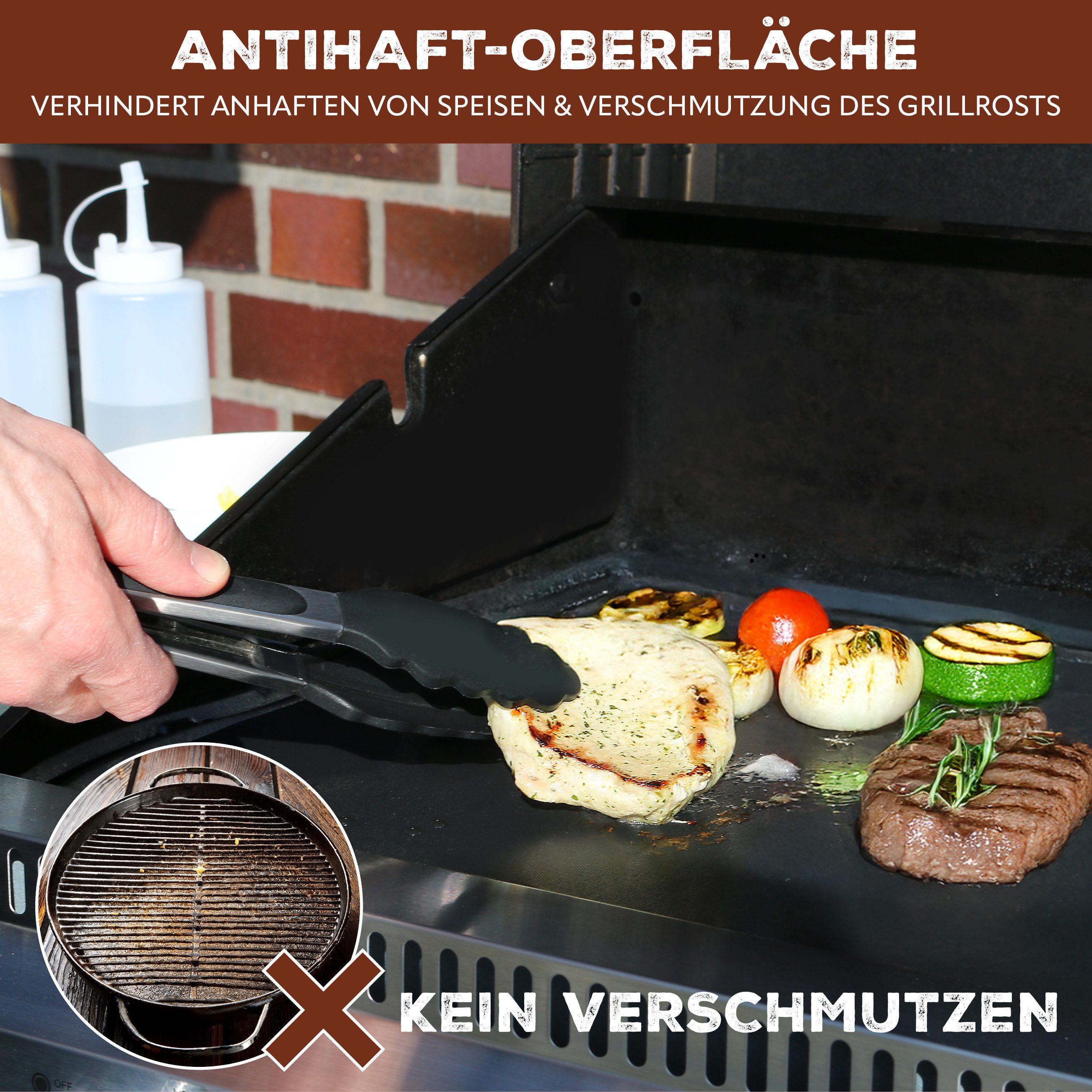 bremermann Backmatte Grillmatten-Set 6tlg. inkl. Zange und Pinsel // Matte 50 x 40 cm, PTFE-Glasfasergewebe (4-tlg), inkl. Pinsel und Zange