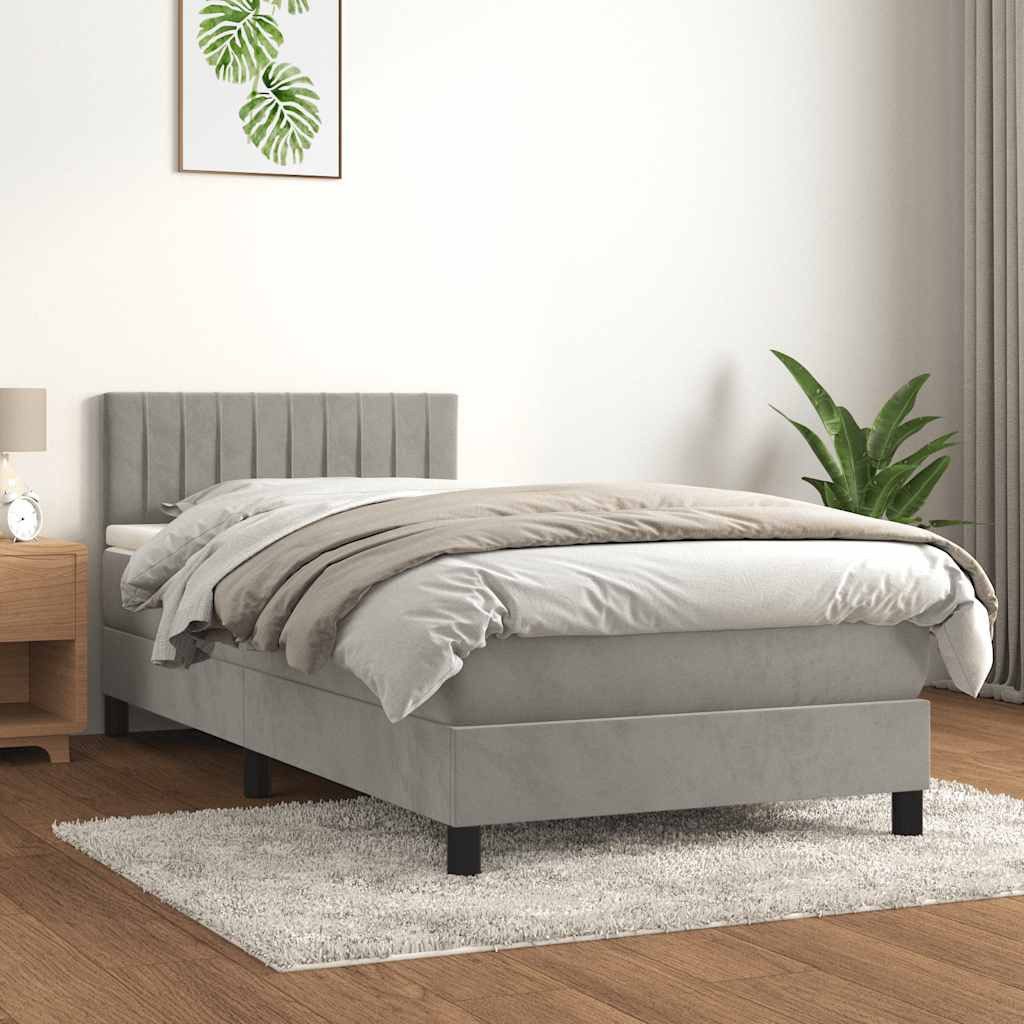 furnicato Bett Boxspringbett Hellgrau 203x80x78/88 cm mit Samt und Massivholz (1-tlg)