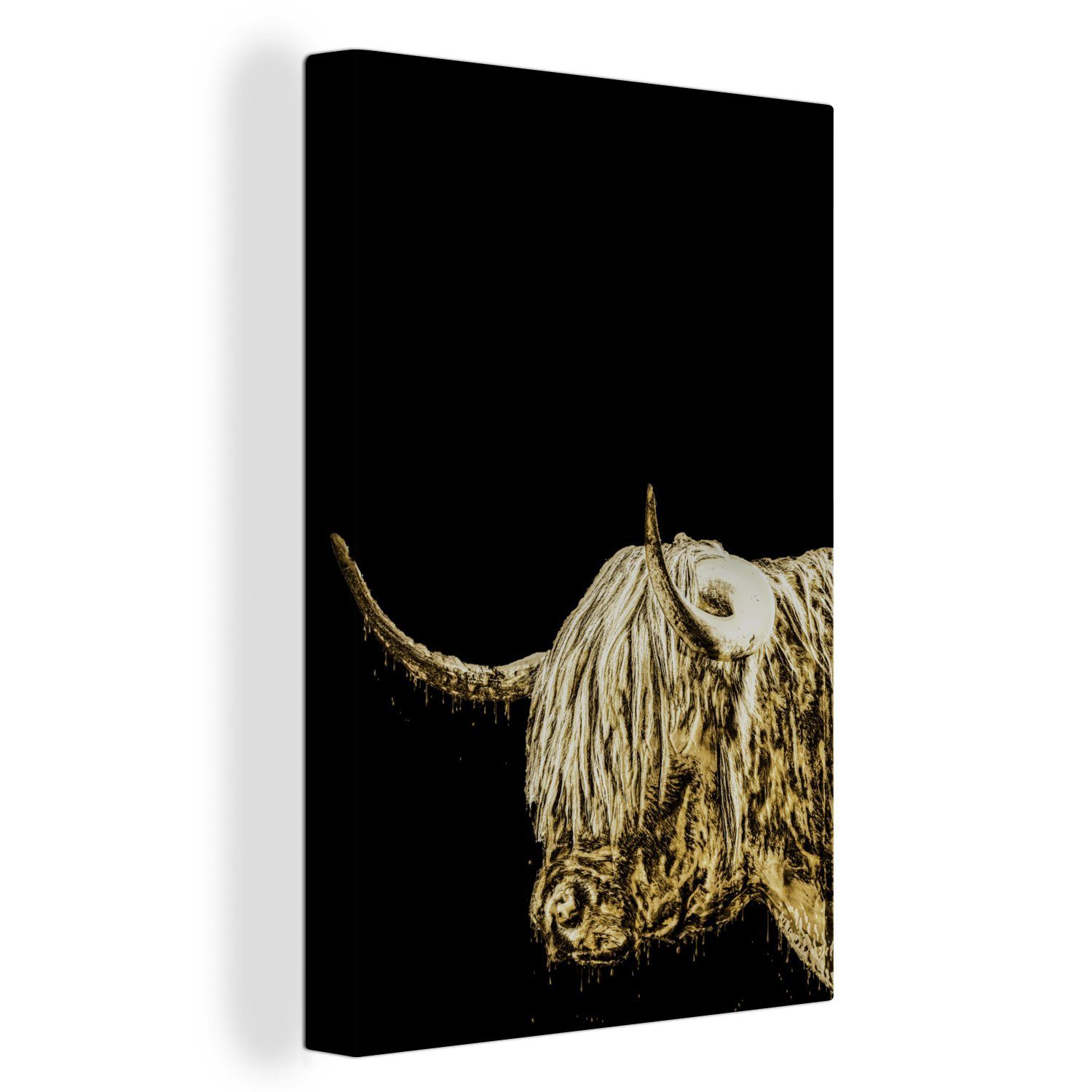 OneMillionCanvasses® Leinwandbild Schottischer Highlander - Schwarz - Gold, (1 St), Leinwandbild fertig bespannt inkl. Zackenaufhänger, Gemälde, 20x30 cm