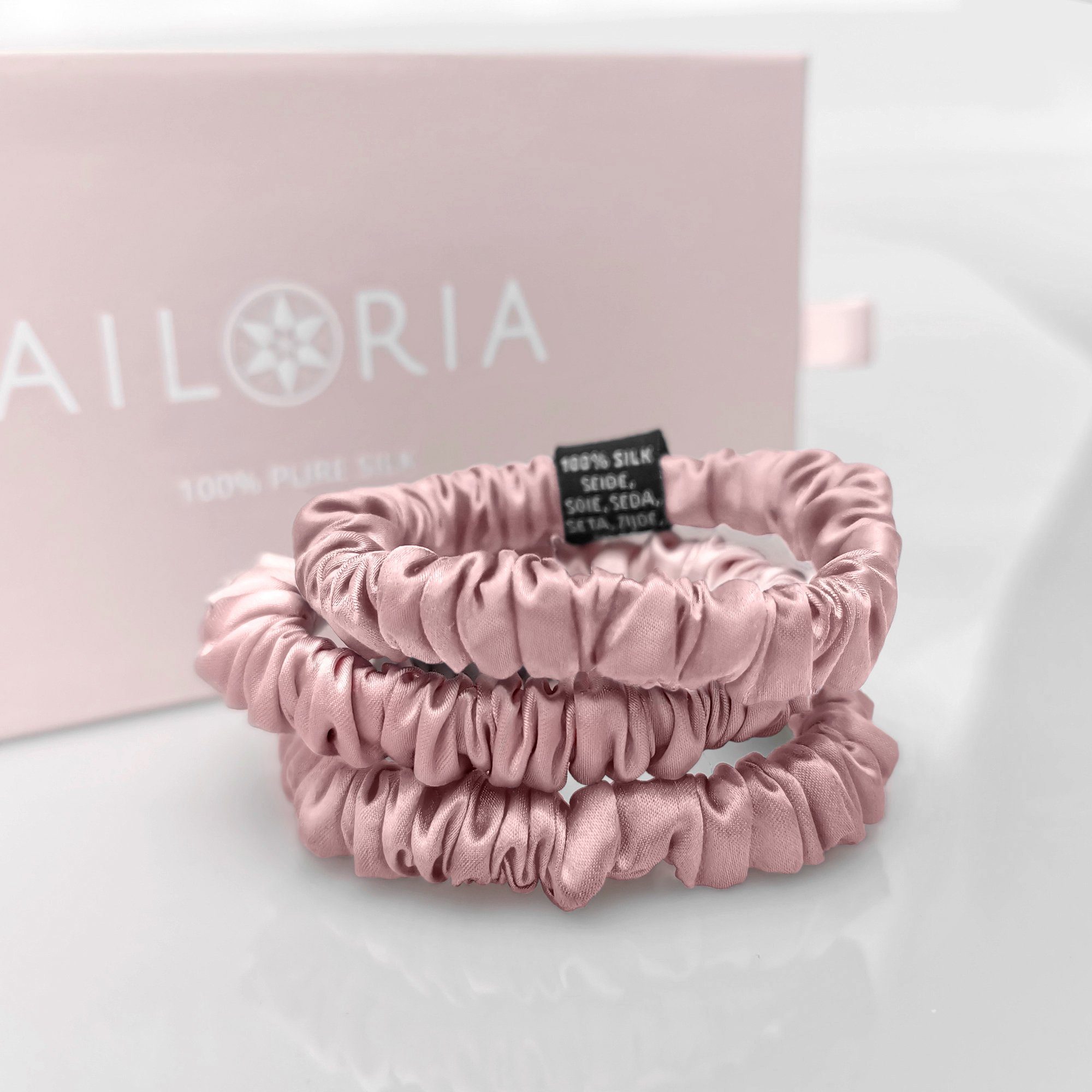 AILORIA Haargummi DOUX set 3 scrunchies s aus seide, Luxuriöses Set aus drei Haargummis