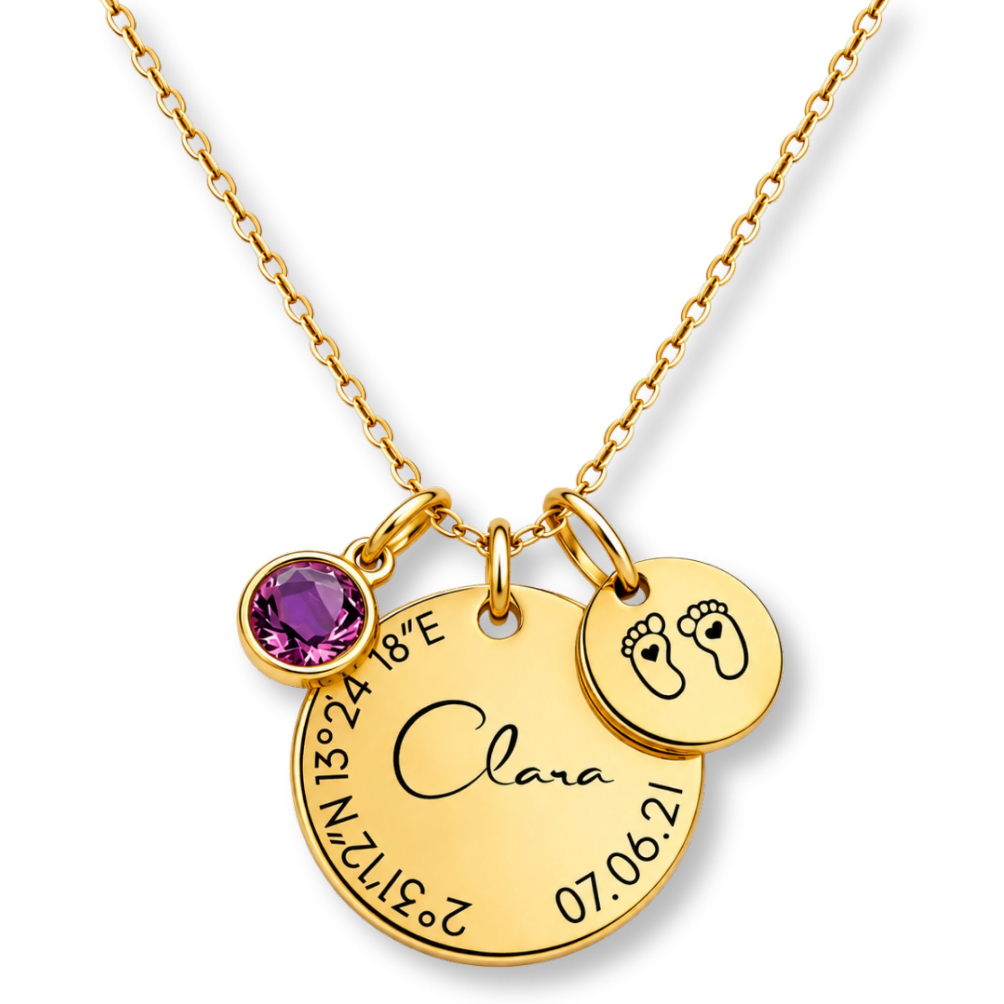 Kette mit Anhänger mit Gravur Personalisierte Halskette Damen Gravur Geburtsstein Koordinaten