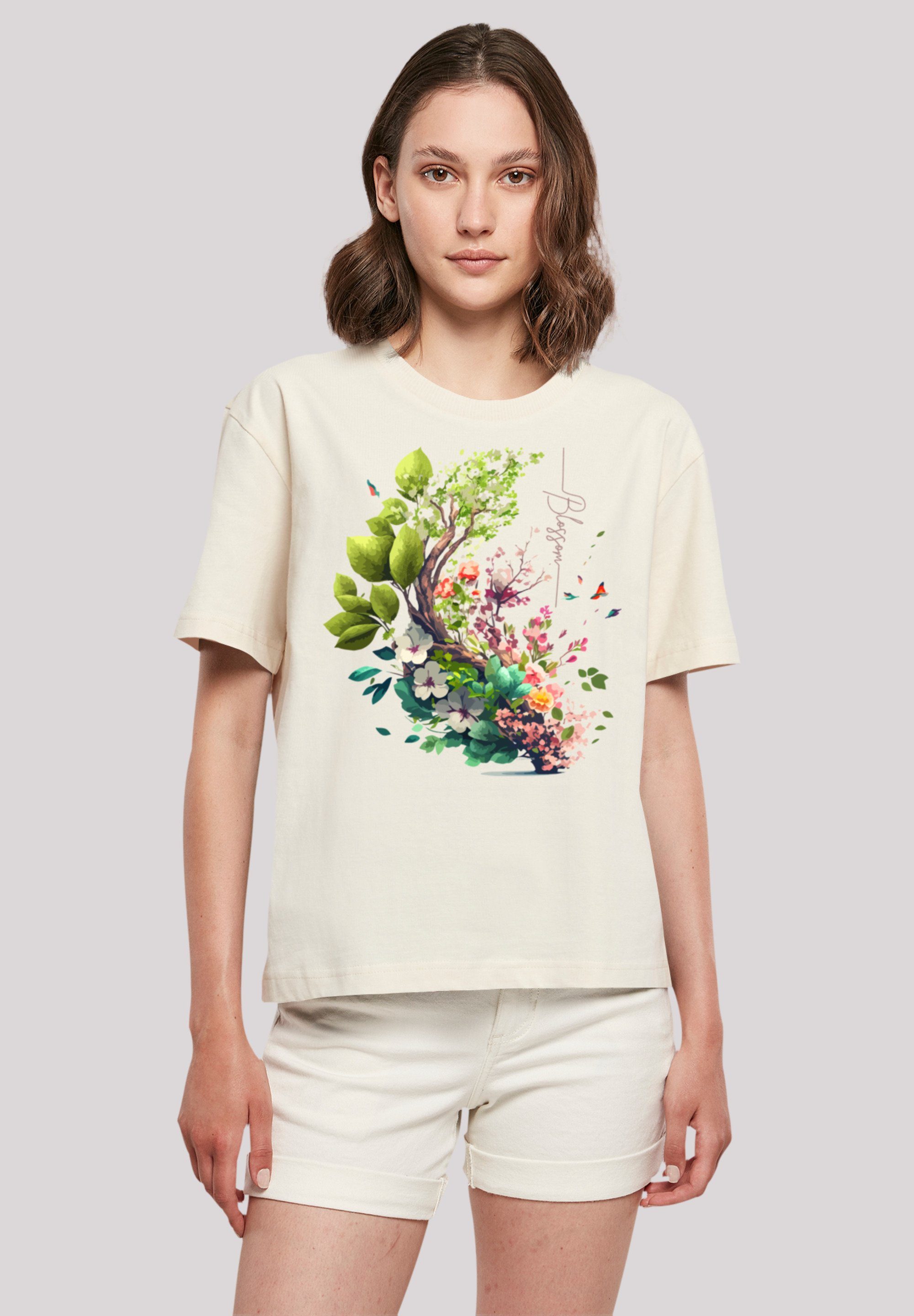 F4NT4STIC T-Shirt Spring Tree Print Whitesand
