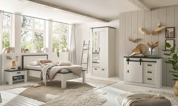 Furn.Design Komplettschlafzimmer Stove, (Schlafzimmer-Set Pinie weiß Landhaus, 4-St., Liegefläche 90x200 cm), Soft-Close-Funktion