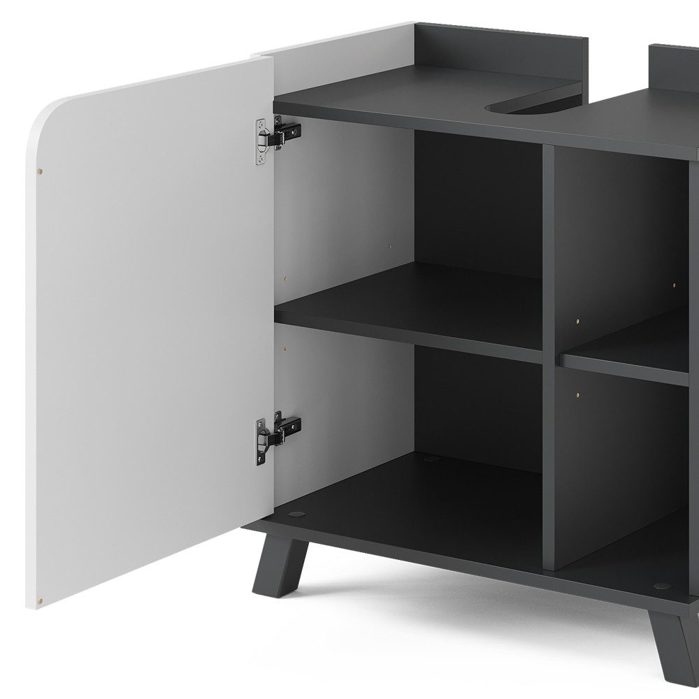 Vicco Waschbeckenunterschrank Karen, Anthrazit/Weiß, 60 x 65 cm mit Tür und offenen Fächern (1-St) – Bild 5 von 5