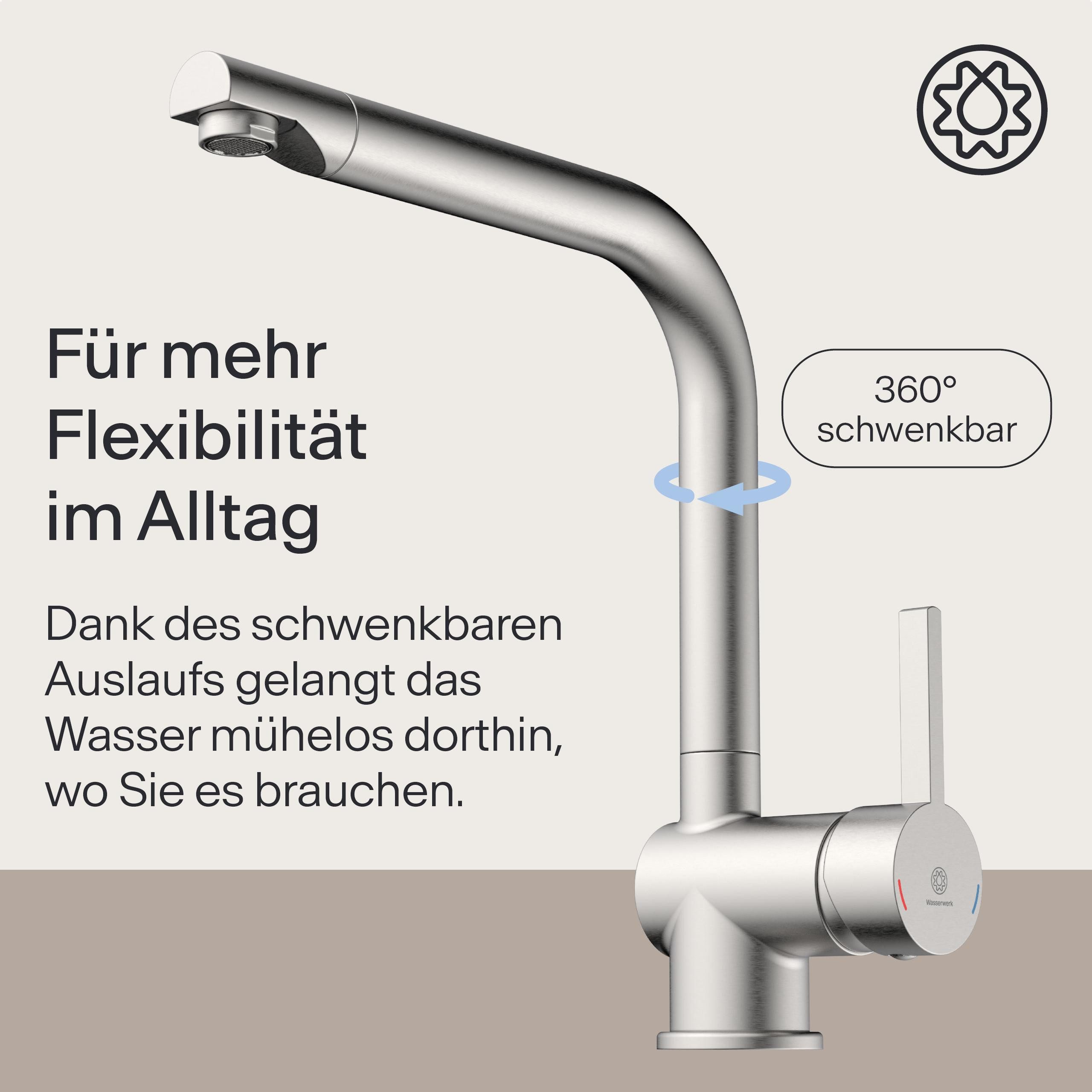 WASSERWERK Spültischarmatur WK 4, Wasserhahn, Küche, Einhebelmischer 360° schwenkbar, Cold-Start-Funkt., geräuscharm – Bild 4 von 5