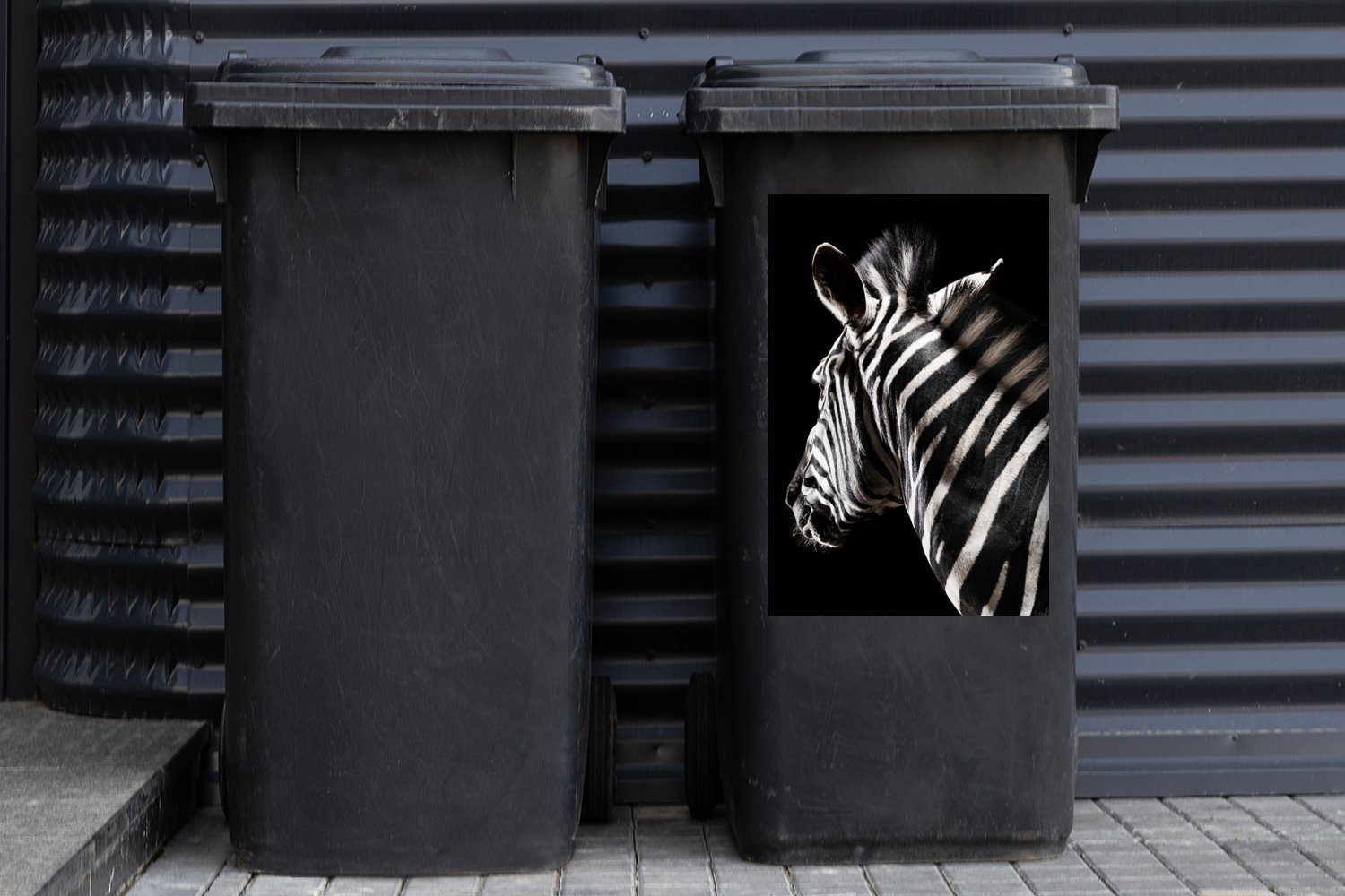 St), Zebra - Porträt Tier Abfalbehälter Schwarz Mülltonne, Wandsticker Mülleimer-aufkleber, Sticker, (1 Container, - - MuchoWow