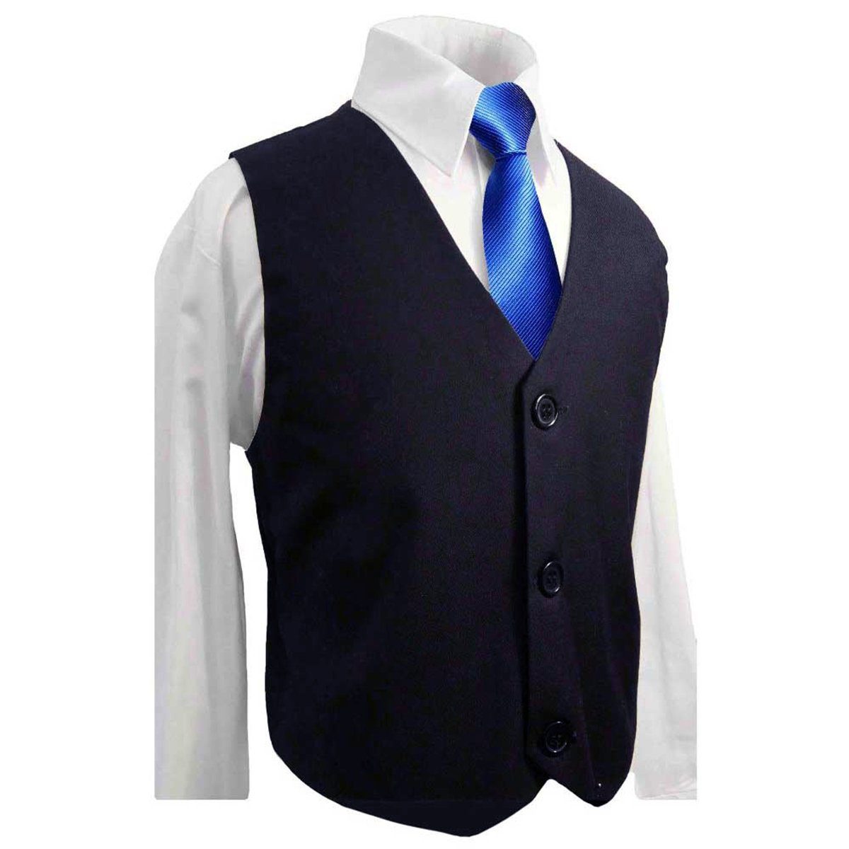 Paul Malone Kinderanzug Anzug für Jungs 6tlg Slim Fit Kommunionanzug, Konfirmationsanzug (6-tlg., mit Sakko, Weste, Hose, Hemd, Krawatte und Einstecktuch) KA60 mit blauer Krawatte, blau, 86 (1 Jahr)