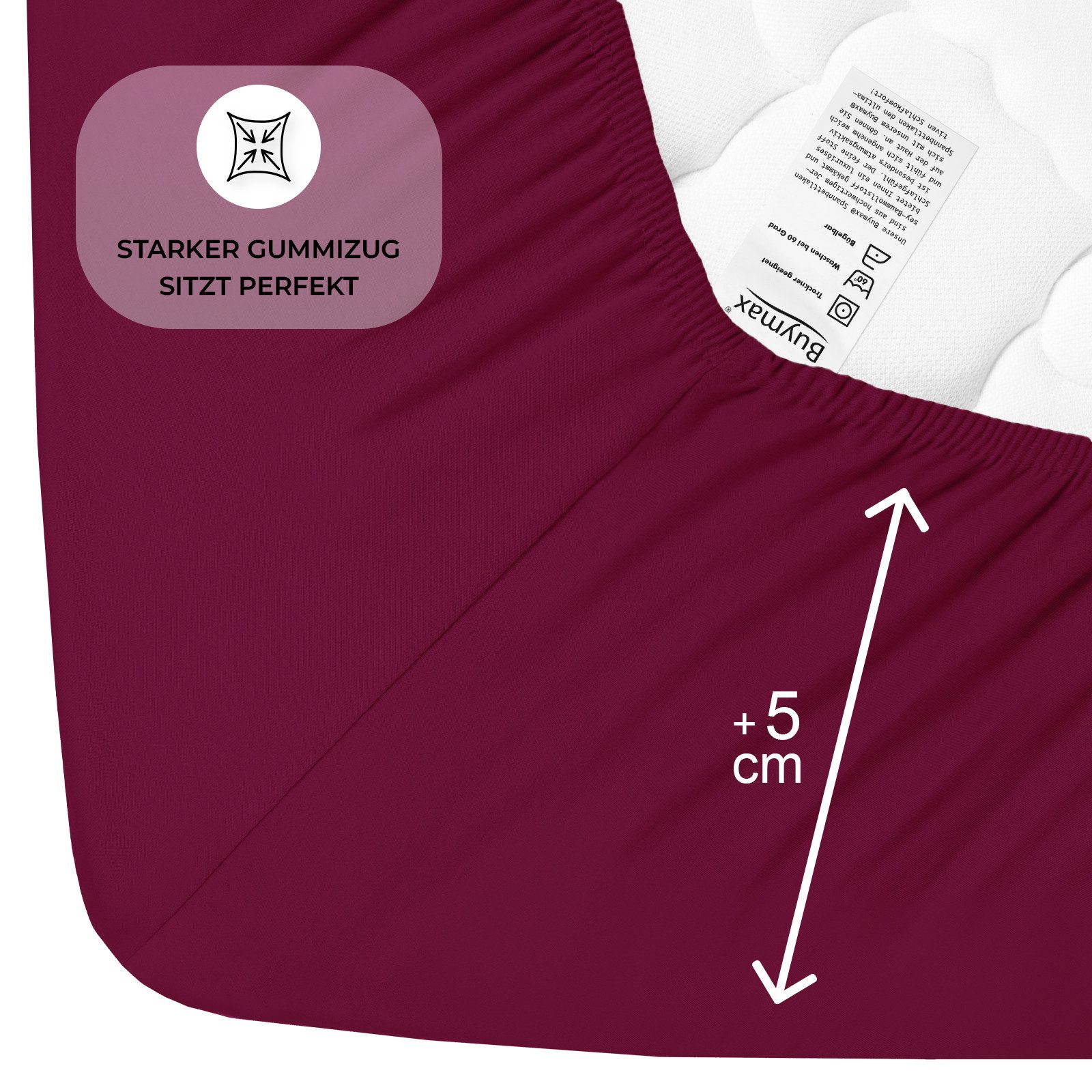 Buymax Spannbettlaken Buymax Jersey aus 100% Baumwolle, Jersey, Gummizug: Rundumgummi, (1 Stück), Pflegeleicht und Atmungsaktiv in Verschiedenen Farben und Größ – Bild 4 von 5