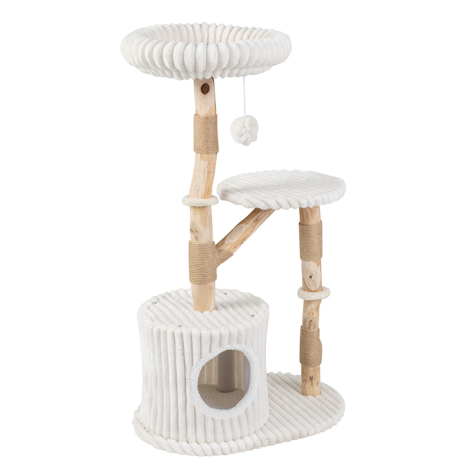 COSTWAY Kratzbaum Katzenbaum, Kletterbaum, mit abnehmbarem Kissen, Spielball, aus Massivholz