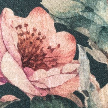 SCHÖNER LEBEN. Stoff Baumwollstoff Canvas Vorhangstoff Vintage Blumen dunkelgrün 1,40m, atmungsaktiv