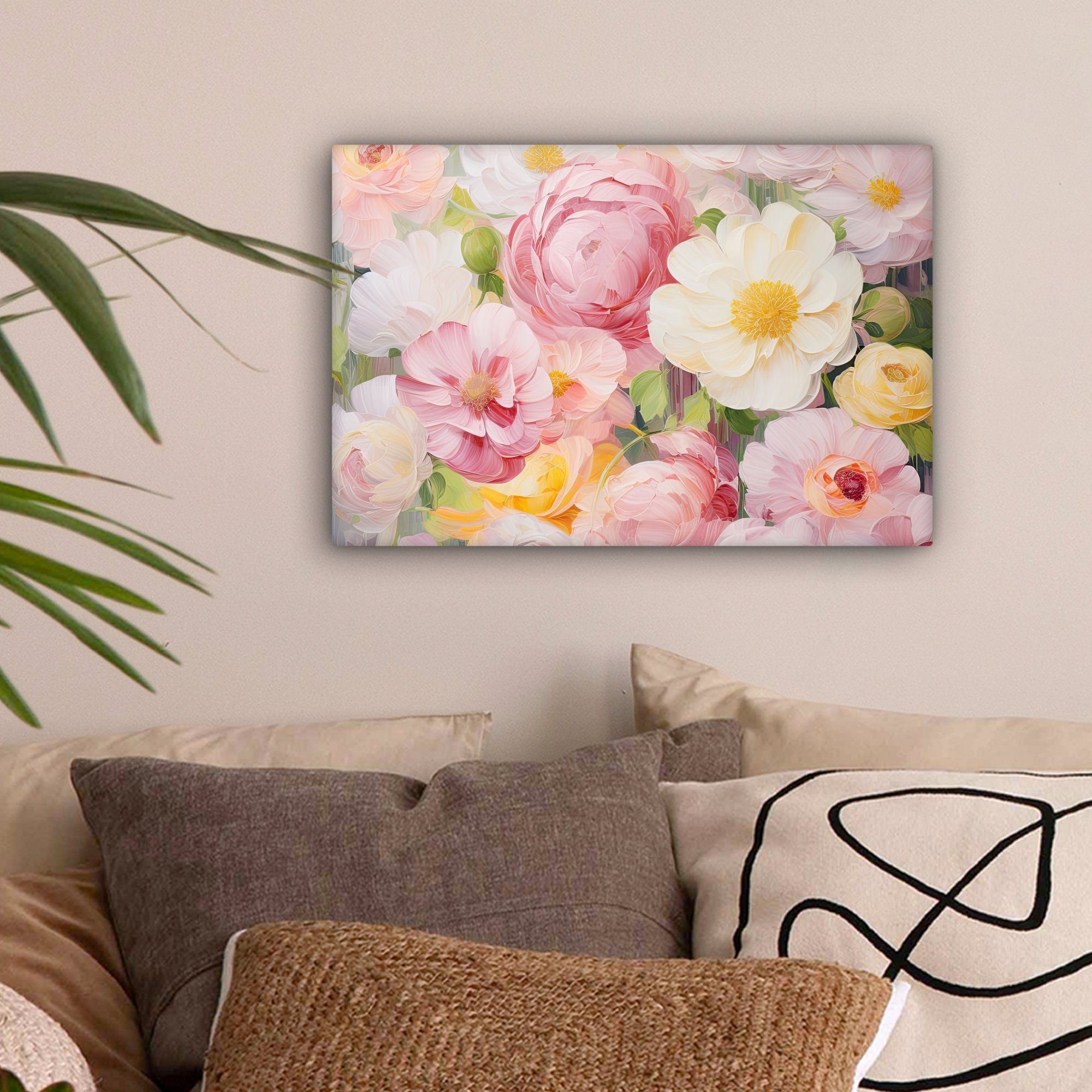 OneMillionCanvasses® Leinwandbild Blumen - Rosa - Botanisch - Kunst - Acryl günstig online kaufen