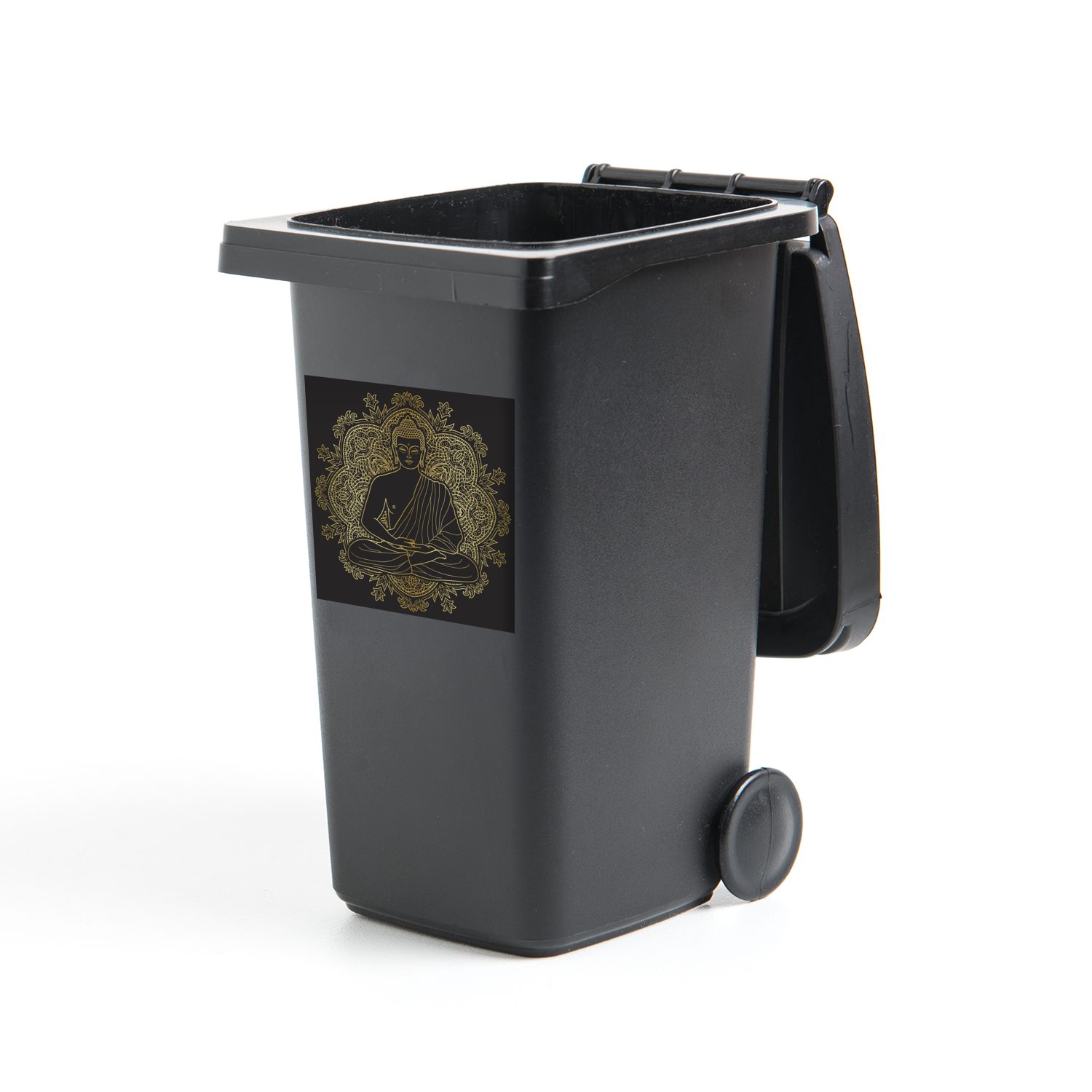 Mülleimer-aufkleber, Sticker, Mülltonne, - Abfalbehälter - St), MuchoWow (1 Gold Buddha Wandsticker Container, Bild