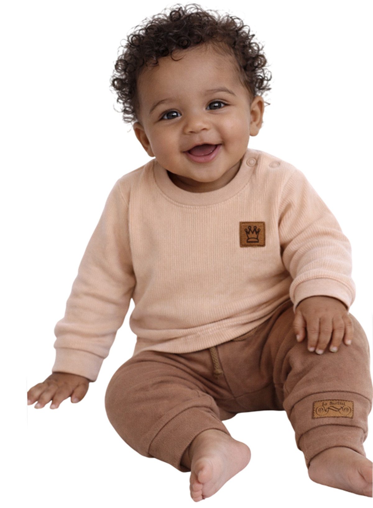 Langarmshirt & Hose Baby Anzug in creme beige Shirt Schlupfhose Erstlingsset