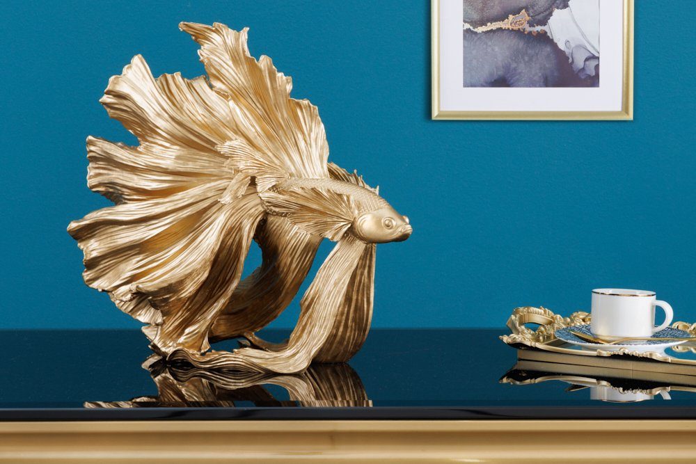 riess-ambiente Tierfigur CROWNTAIL 35cm 1 Kampffisch Betta · gold Kunststein · Wohnzimmer · · Urban (Einzelartikel, Jungle Skulptur St)