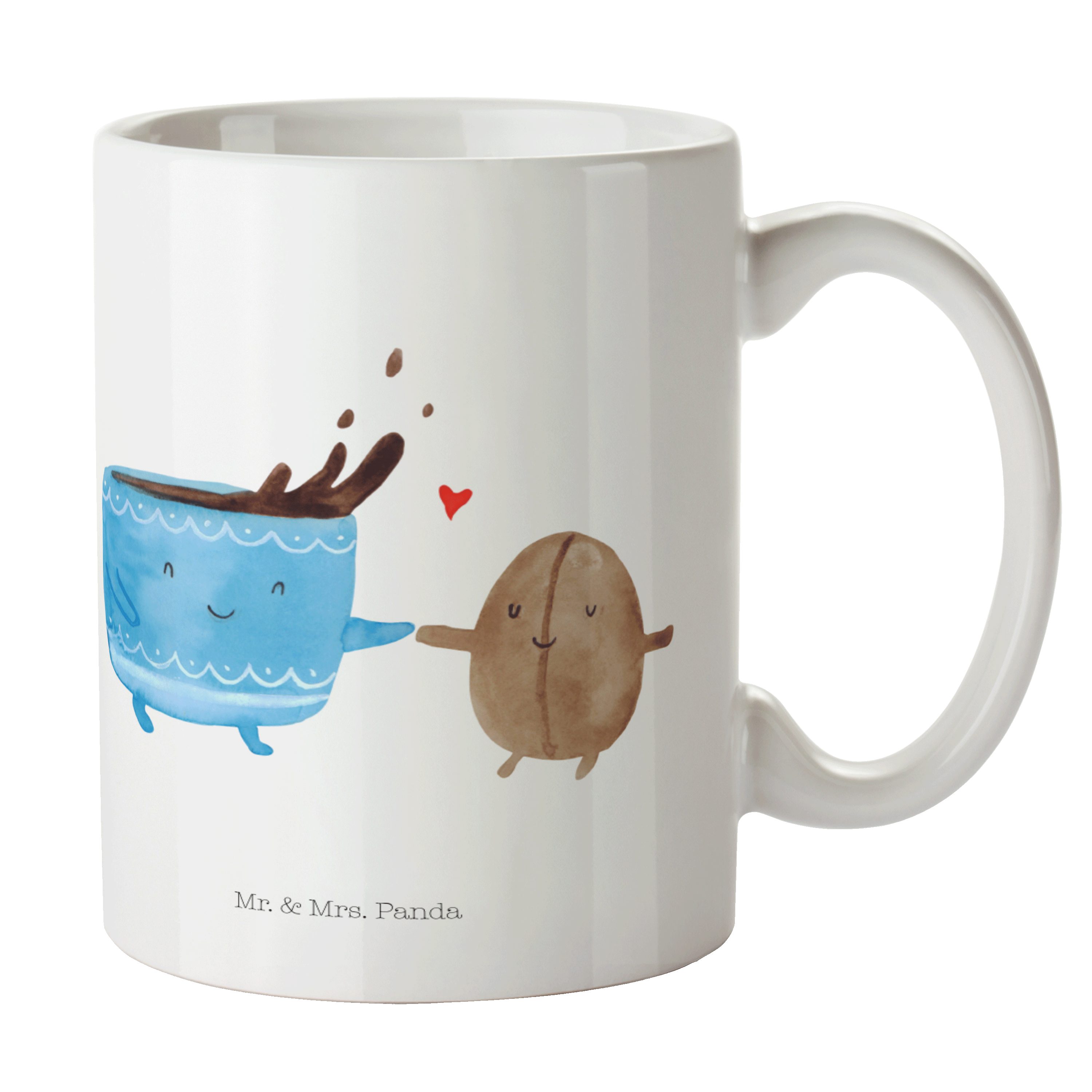 Mr. & Mrs. Panda Tasse Kaffee Bohne - Weiß - Geschenk, Zufriedenheit, lustige Sprüche, Tasse, Keramik
