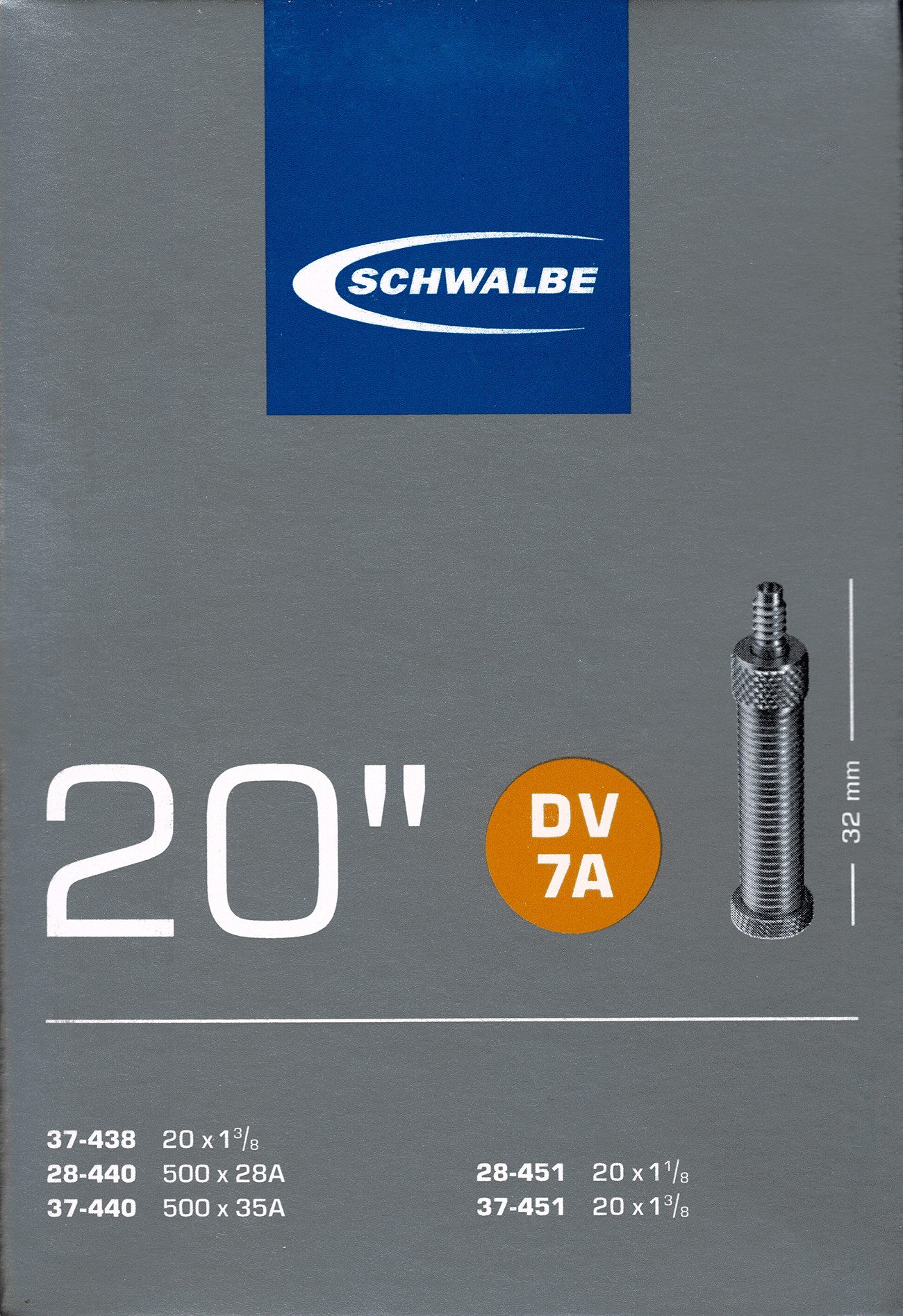 Fahrradschlauch Schwalbe DV 7A 20 Zoll Schlauch Dunlop Ventil