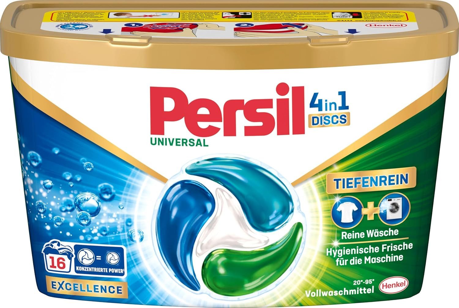 Persil Universal 4-in-1 Discs 16 WL mit Tiefenrein Technologie Vollwaschmittel (1er Pack für reine Wäsche und hygienische Frische)