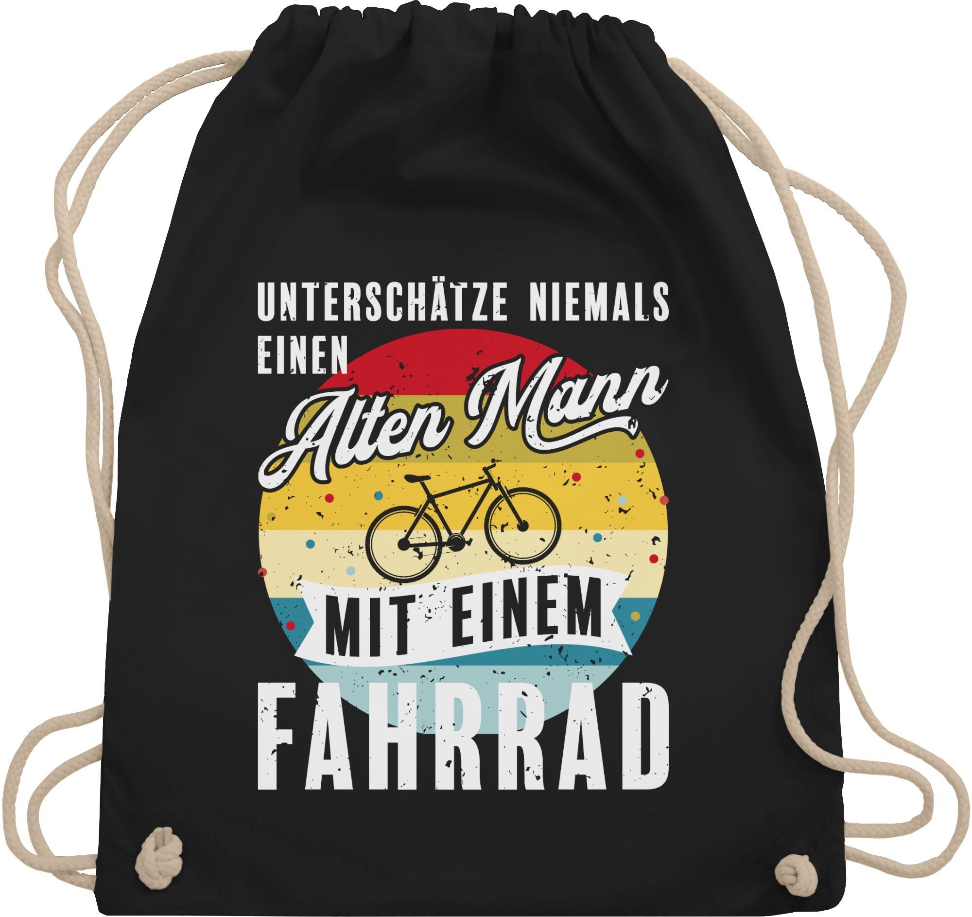 Turnbeutel Unterschätze niemals einen alten Mann mit einem Fahrrad Vintage - weiß