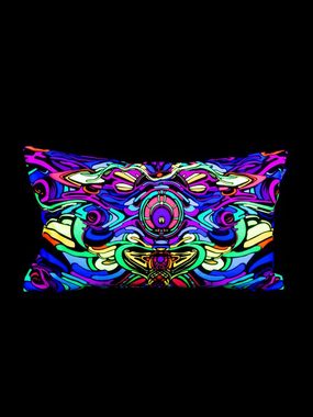 PSYWORK Dekokissen PSYWORK Schwarzlicht Kissen Neon "Dragon Temple", 30x50cm, UV-aktiv, leuchtet unter Schwarzlicht