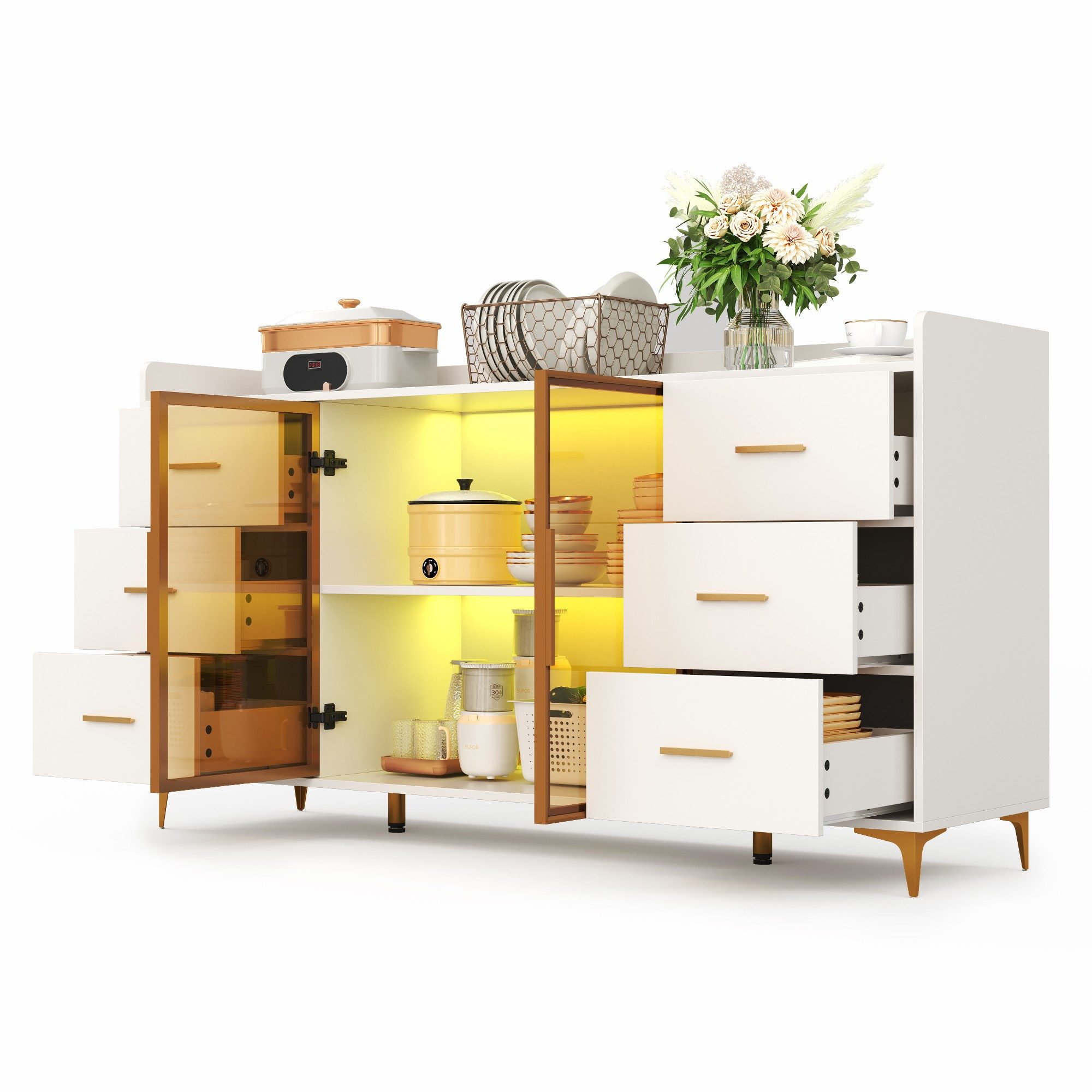 OKWISH Sideboard Küchenschrank mit Fernbedienbare LED-Beleuchtung günstig online kaufen