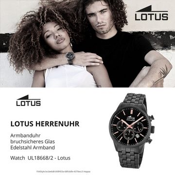 Lotus Quarzuhr LOTUS Herren Uhr Sport 18668/2 Edelstahl, Herren Armbanduhr rund, groß (ca. 42mm), Edelstahlarmband schwarz
