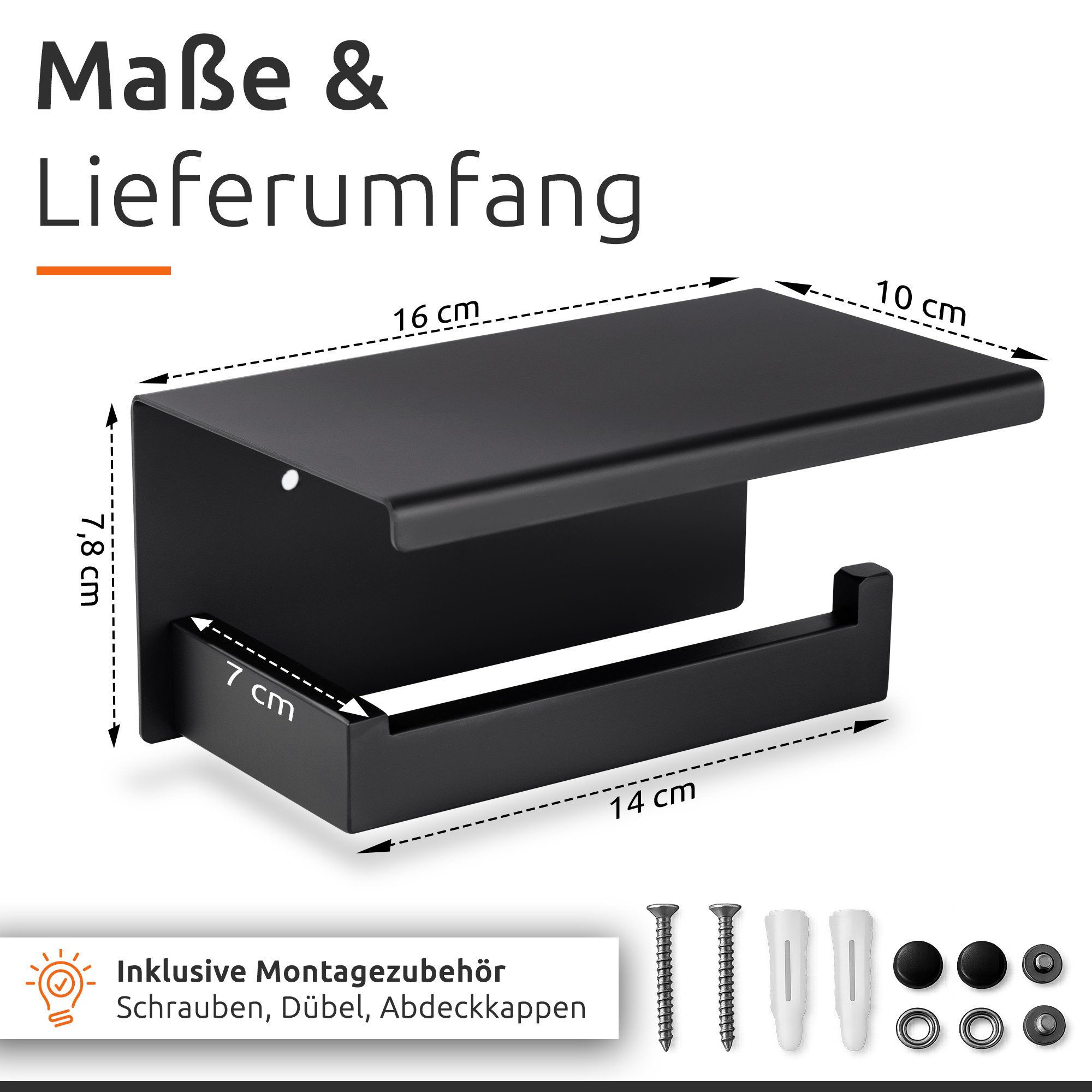 ECENCE Toilettenpapierhalter ohne Bohren selbstklebend Edelstahl 304, mit Ablage zum Kleben oder Schrauben – Bild 4 von 5