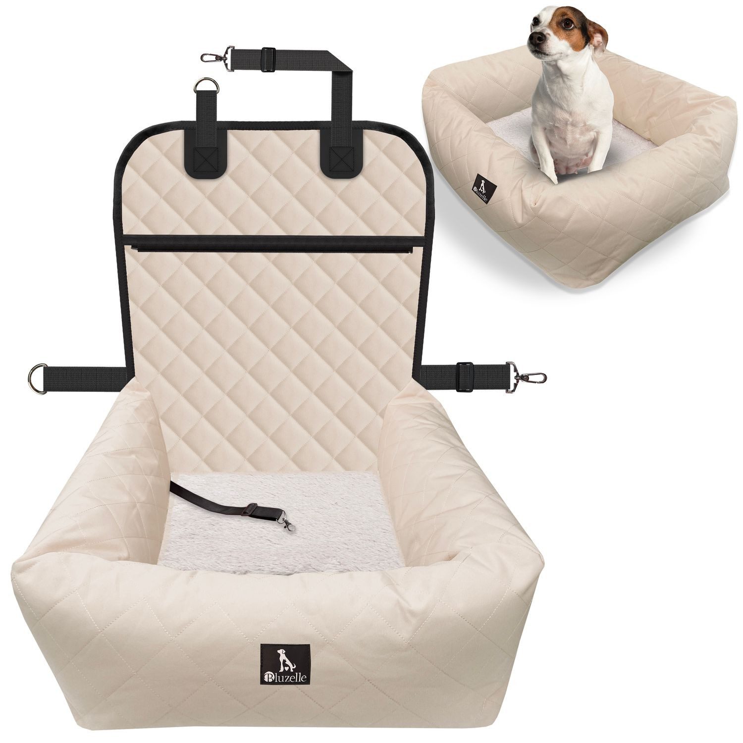 Bluzelle Hunde-Autositz Premium Hunde Autositz, 2-in-1 Hundebett, Haustier Auto Transport-Sitz, Wasserfester Oxford Stoff, Reise Hundesitz für Kleine & Mittlere Hunde / Waschbar Rutschfest