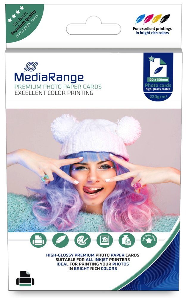 Mediarange Fotopapier 50 Blatt Fotopapier DIN A6 high glossy glänzend einseitig 220 g/m²
