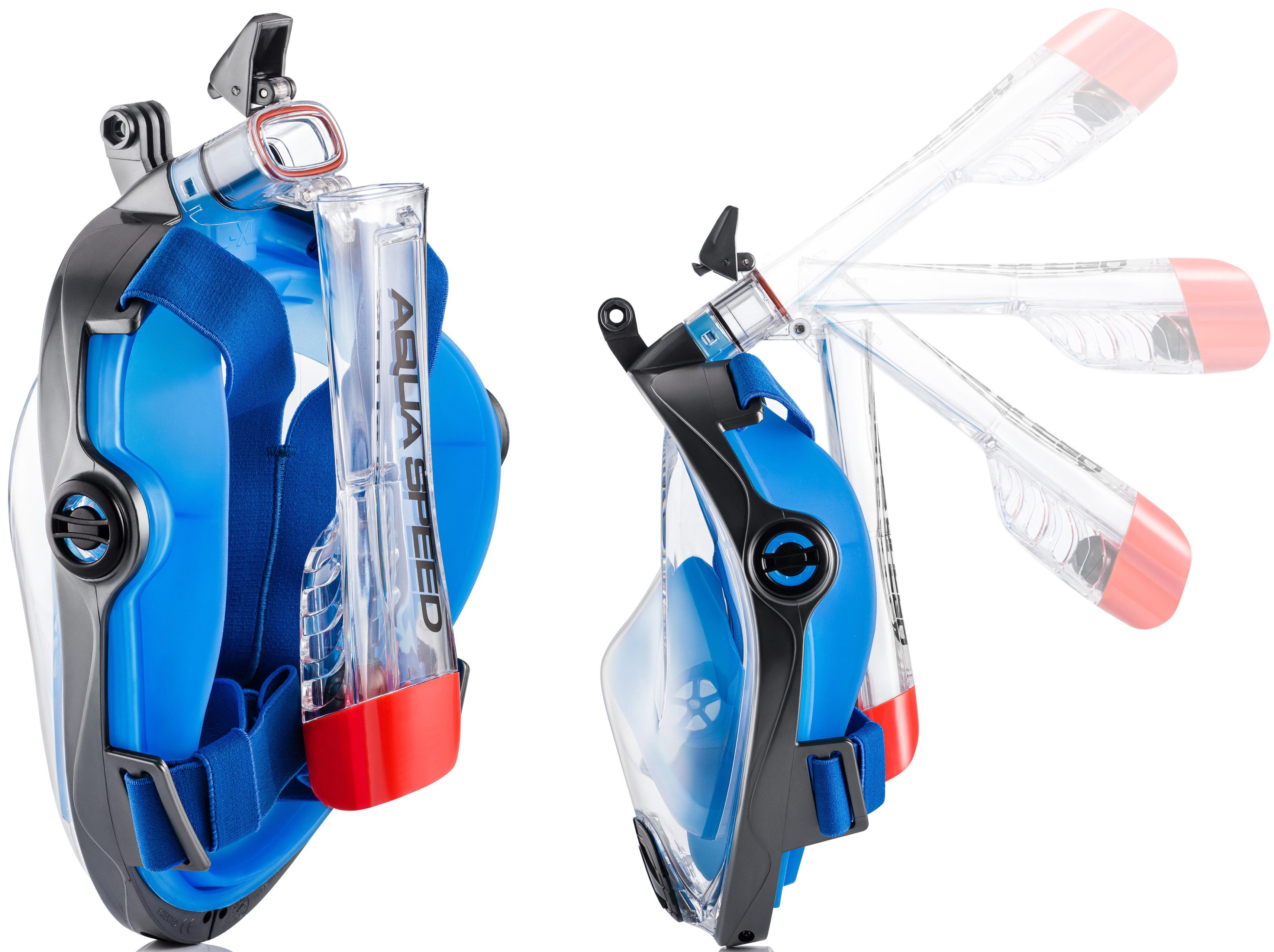 Aqua Speed Schnorchel Erwachsene 180° Panorama Full Schnorchelmaske + Mikrofaser Handtuch (Full Face Maske, Tauchausrüstung, Wassersport), Spezielles Doppel-Luf – Bild 2 von 5