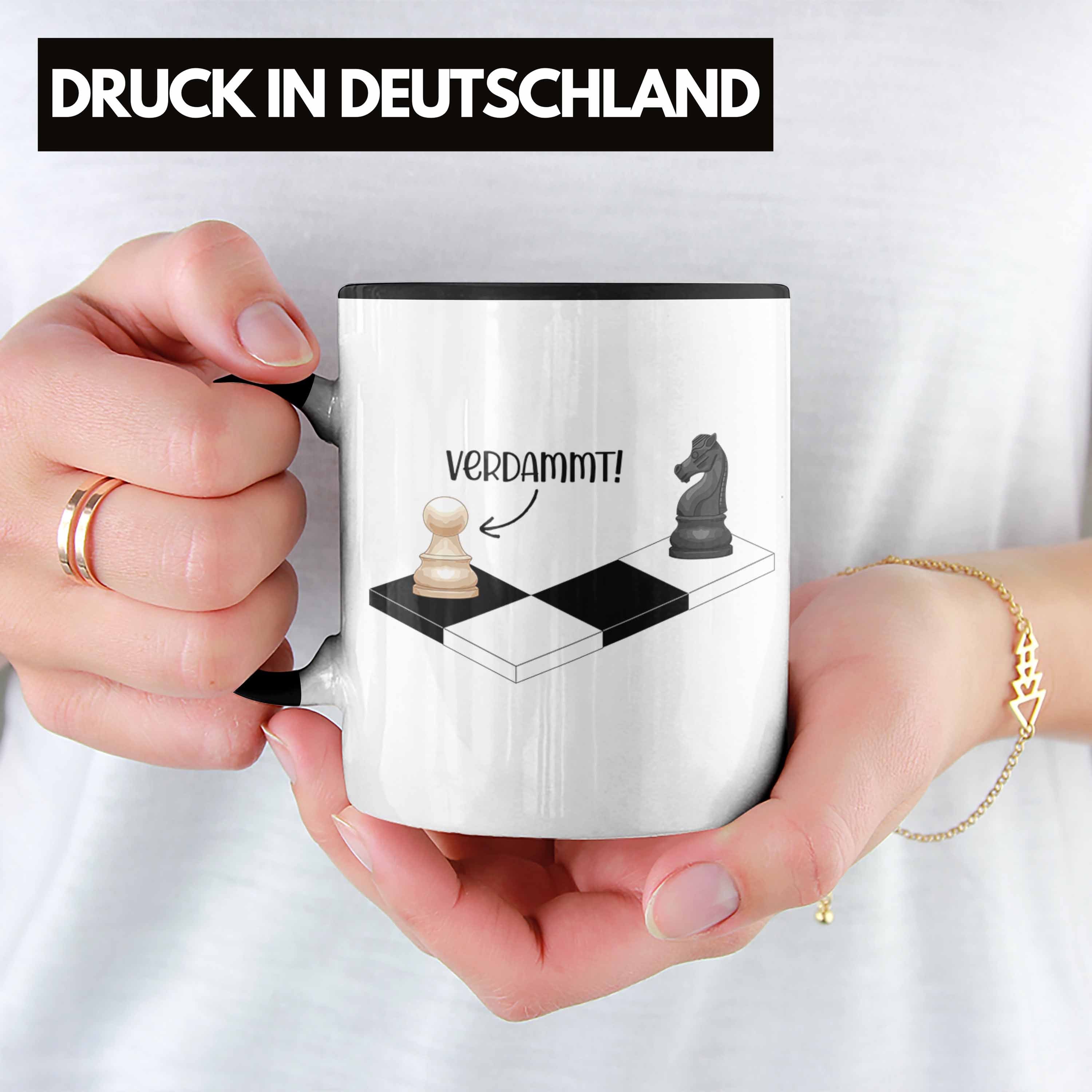 Lustig Tasse Tasse mit Geschenk Schwarz - Kaffeetasse Schachspieler Schachfiguren Geschenkidee Trendation Schach Trendation Grafik