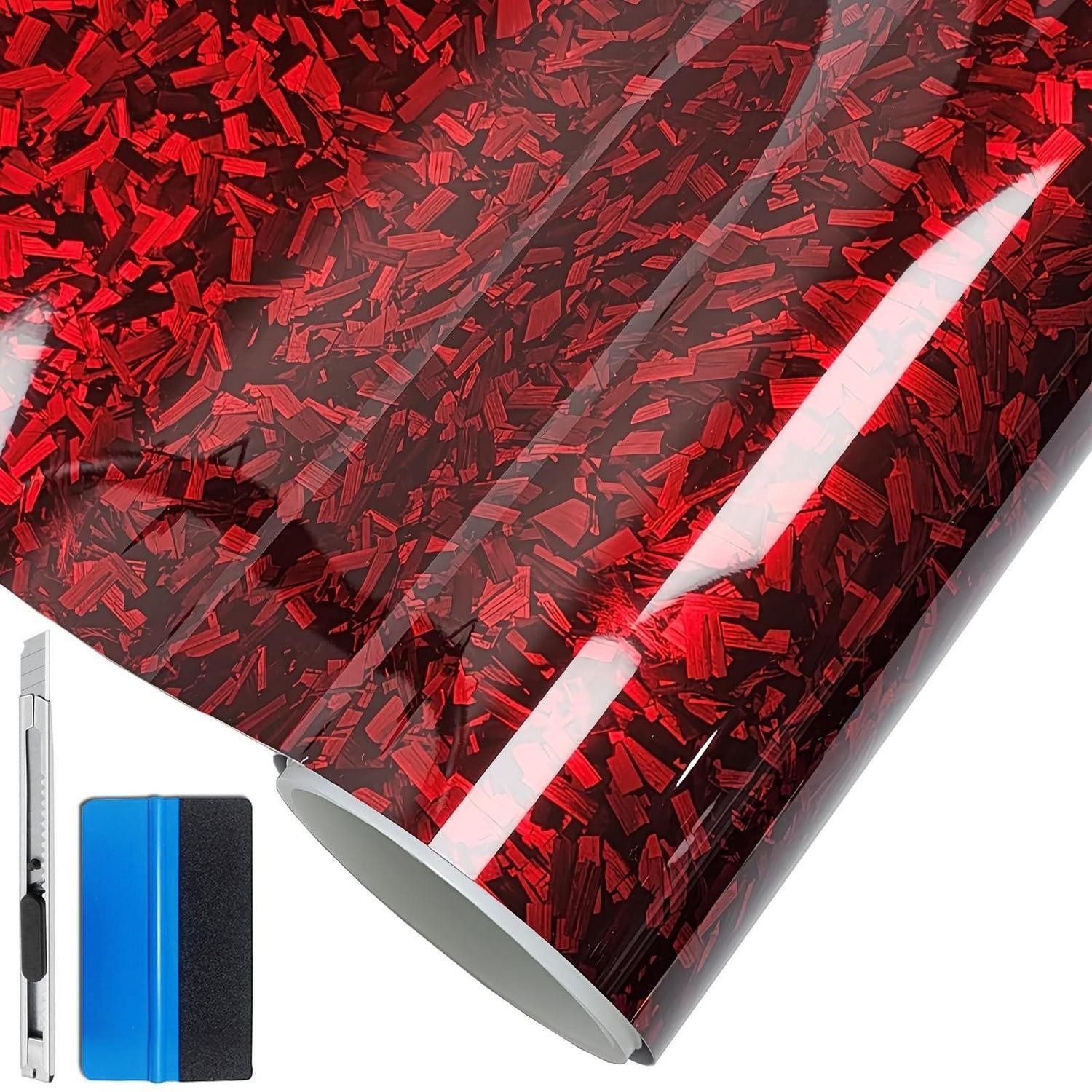LuxusKollektion Lackschutzfolie Vinyl Aufkleber Kohlefaser rot selbstklebend Rot-silber 30cm x 100cm, (1-St)
