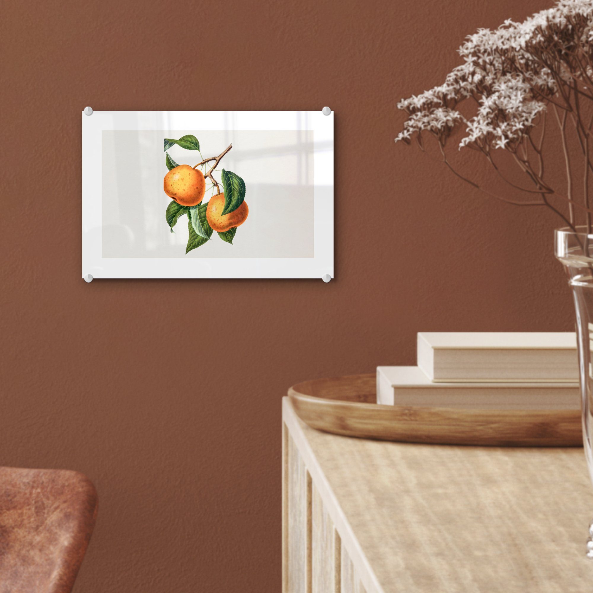 (1 MuchoWow - auf - Wandbild auf Foto Wanddekoration Blätter, Bilder Glasbilder - - Acrylglasbild Obst Lebensmittel Glas St), Glas -