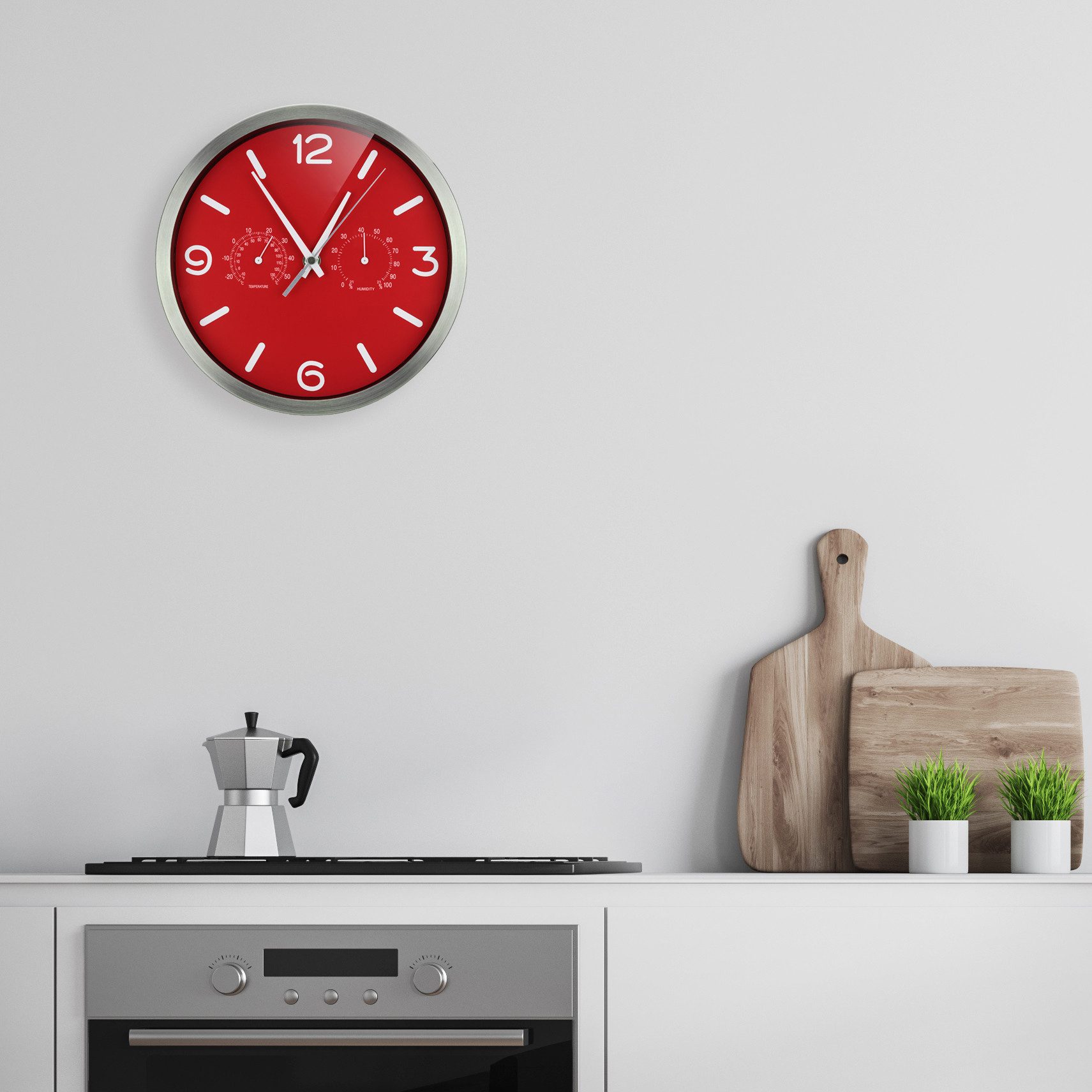 OPTUS Wanduhr MyTime ND DCF Thermo-/ Hygro- Wanduhr 25cm - rot
