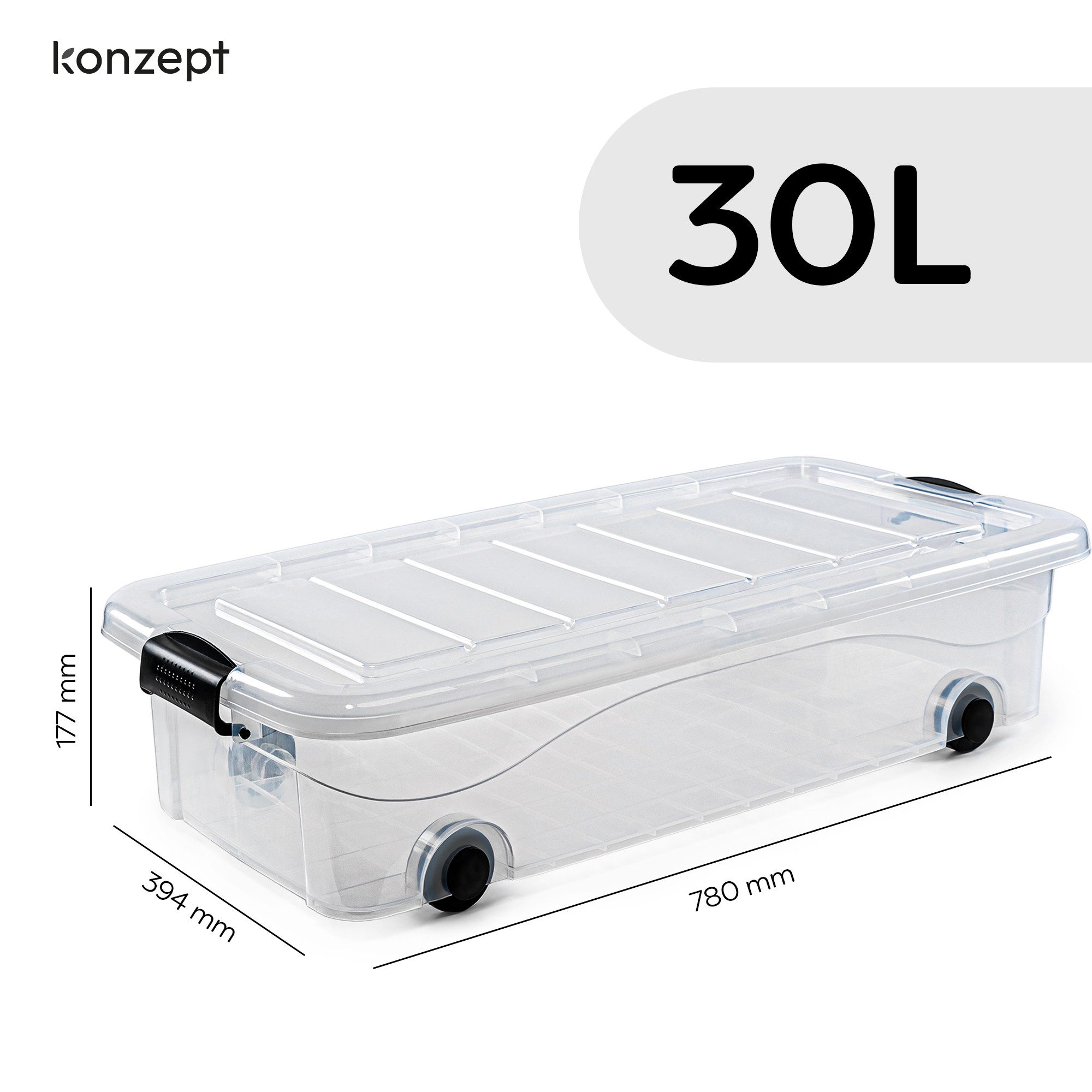 KONZEPT Aufbewahrungsbox Unterbett Plastikbox mit Rollen und Deckel, Platz sparen & Ordnung schaffen,Volumen: 30 Liter – Bild 4 von 5